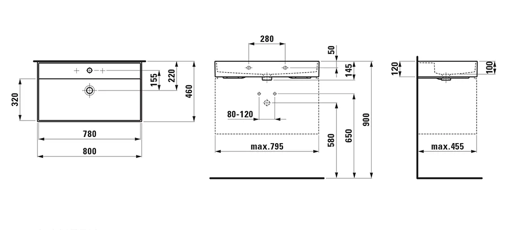 Laufen Waschtisch KARTELL Laufen H810336 460x800x145 schwarz glänzend Laufen Waschtisch KARTELL Laufen H810336 460x800x145 schwarz glänzend