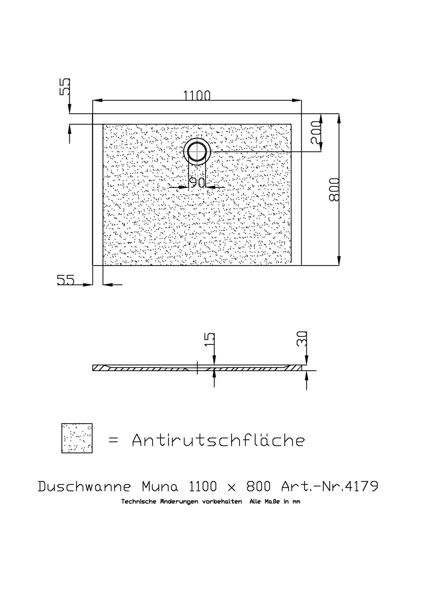 Hoesch Muna Duschwanne Mineralguss Solique, Weiß, 1100x800x30mm Hoesch Muna Duschwanne Mineralguss Solique, Weiß, 1100x800x30mm