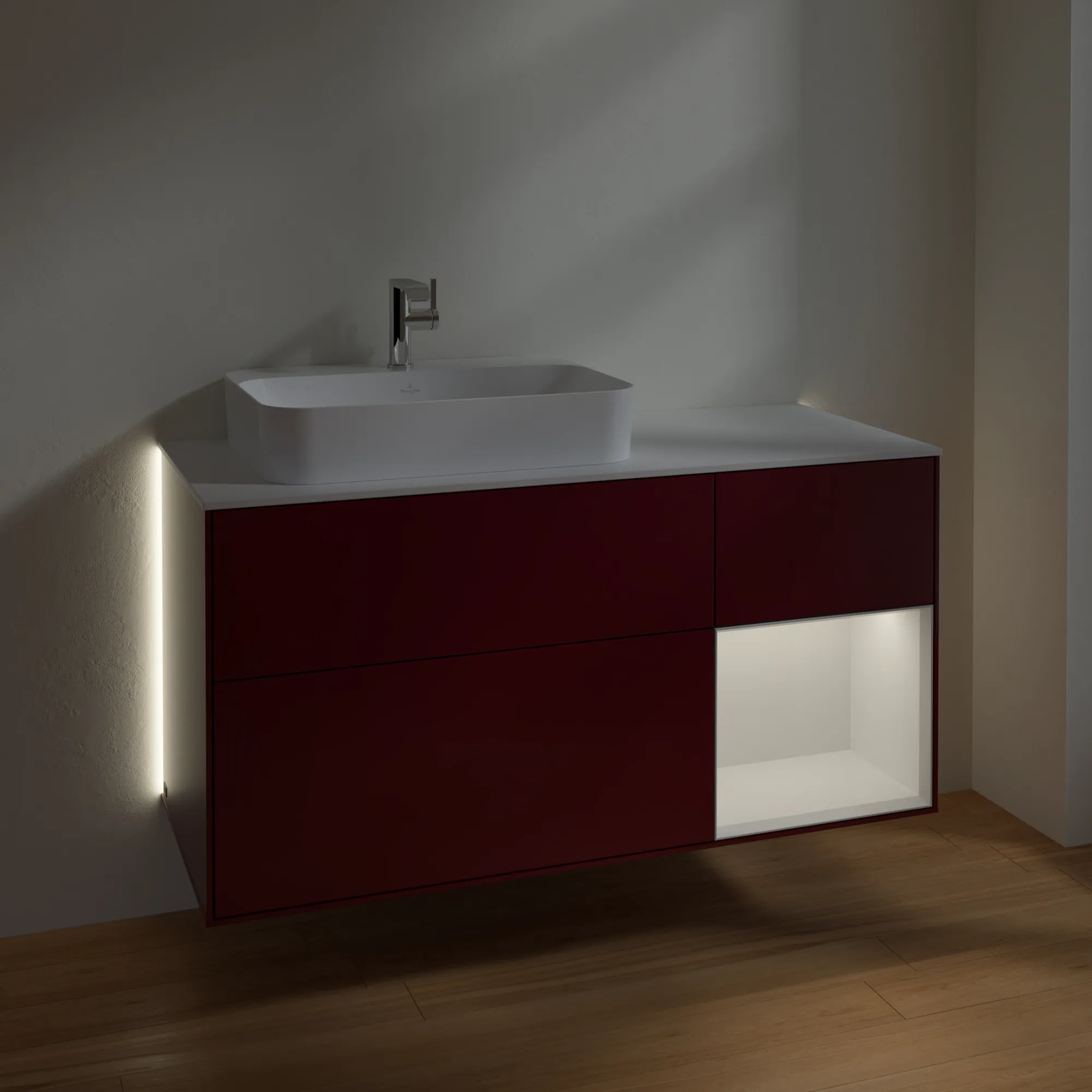 Villeroy & Boch Waschtischunterschrank „Finion“ für Schrankwaschtisch 1200 × 603 × 501 mm Peony Matt Lacquer, für Becken links Villeroy & Boch Waschtischunterschrank „Finion“ für Schrankwaschtisch 1200 × 603 × 501 mm Peony Matt Lacquer, für Becken links