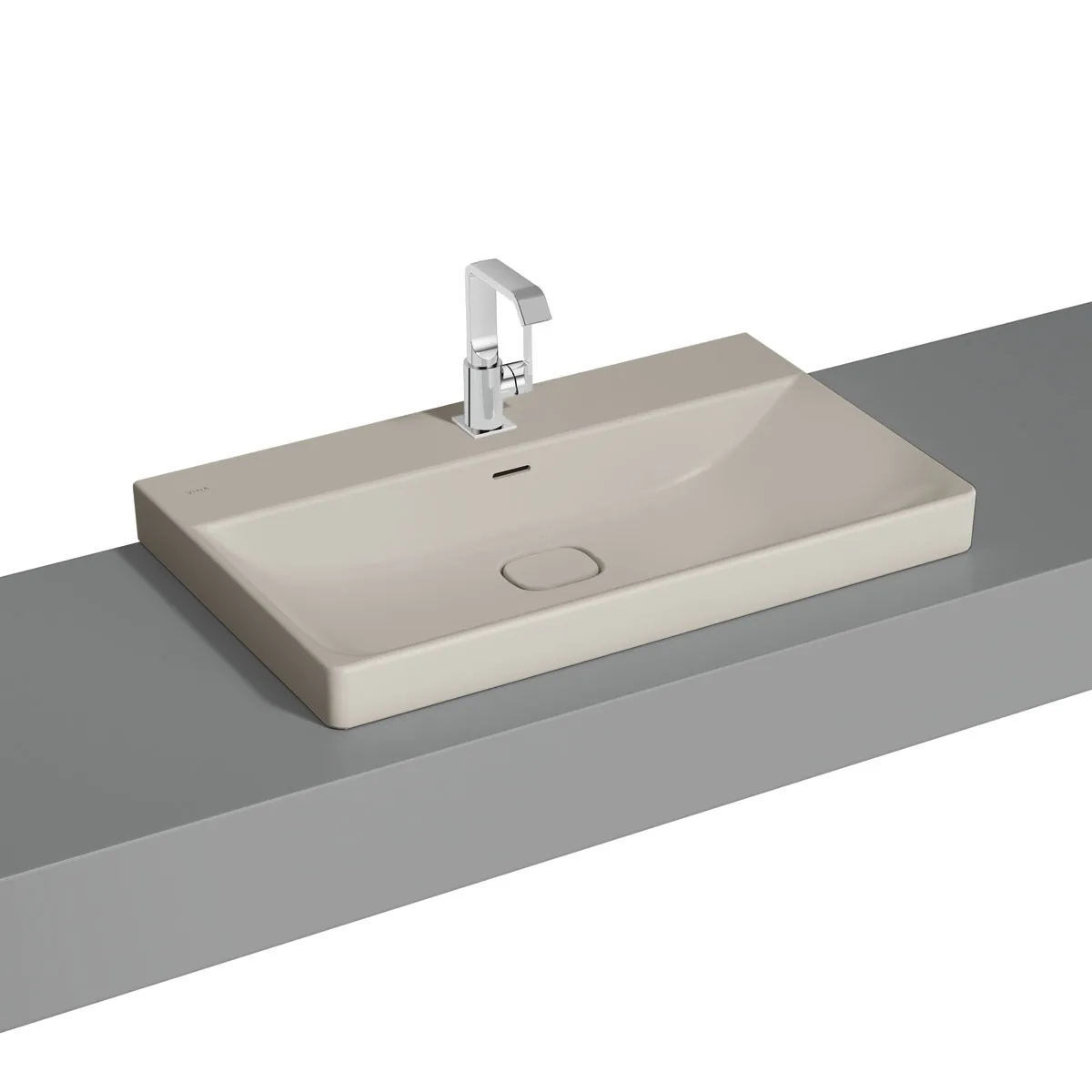 New Metropole Aufsatzwaschtisch wandgebunden rechteckig 80 x 47 cm mit Hahnloch mit Überlaufschlitz Sandbeige Matt mit Oberflächenveredelung Clean