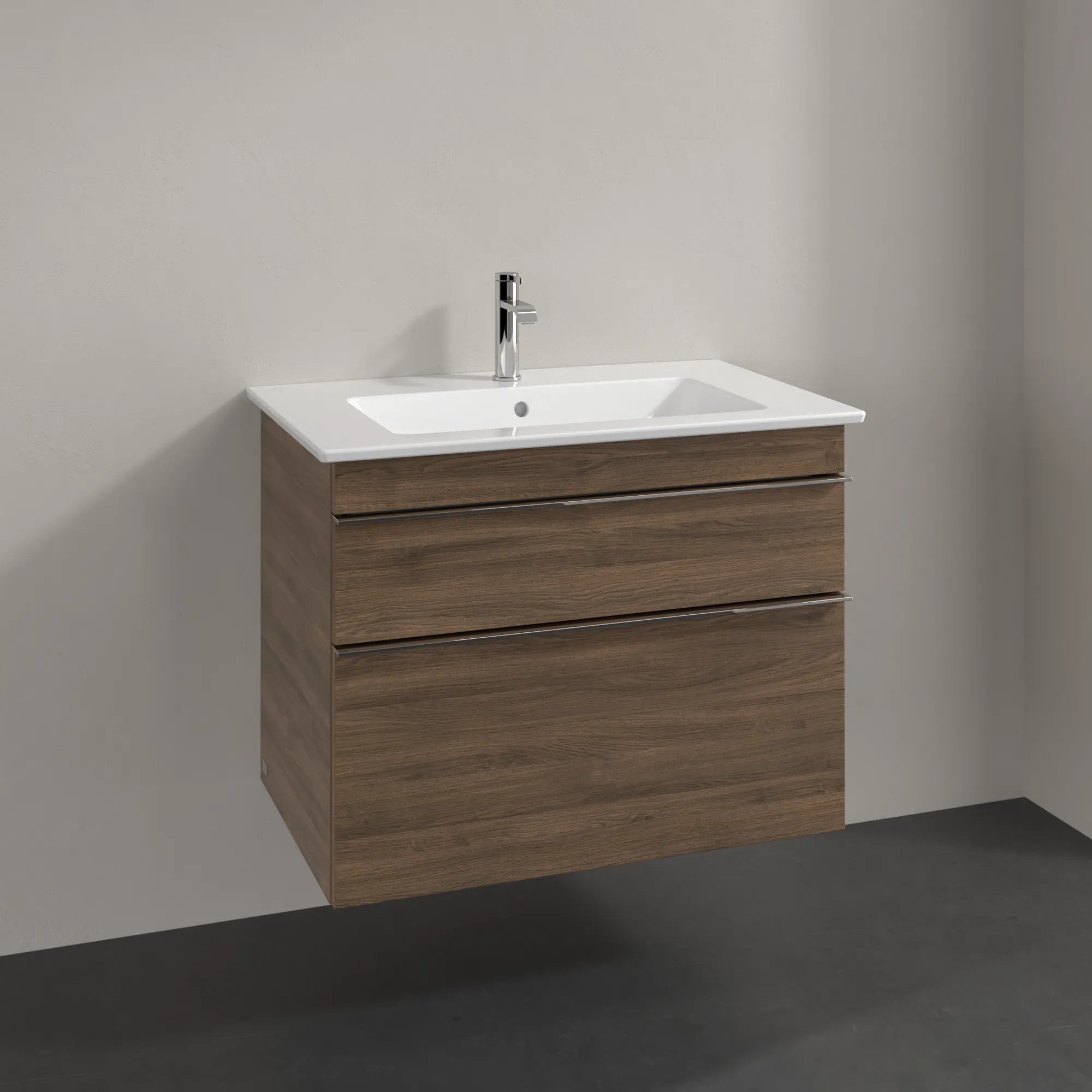Villeroy & Boch Waschbeckenunterschrank Venticello, Arizona Oak, 753x590x502 mm, Eckig, mittige Wanneneinbauposition, 2 Auszüge mit SoftClosing, 1 Waschbecken