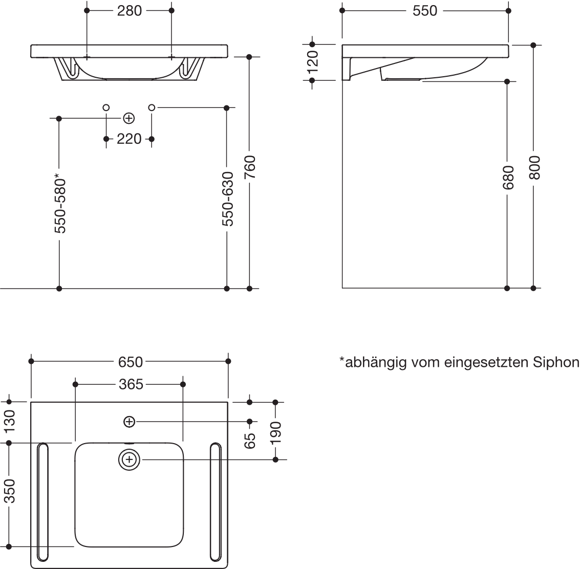 Wandwaschtisch 65 × 55 × 12 cm