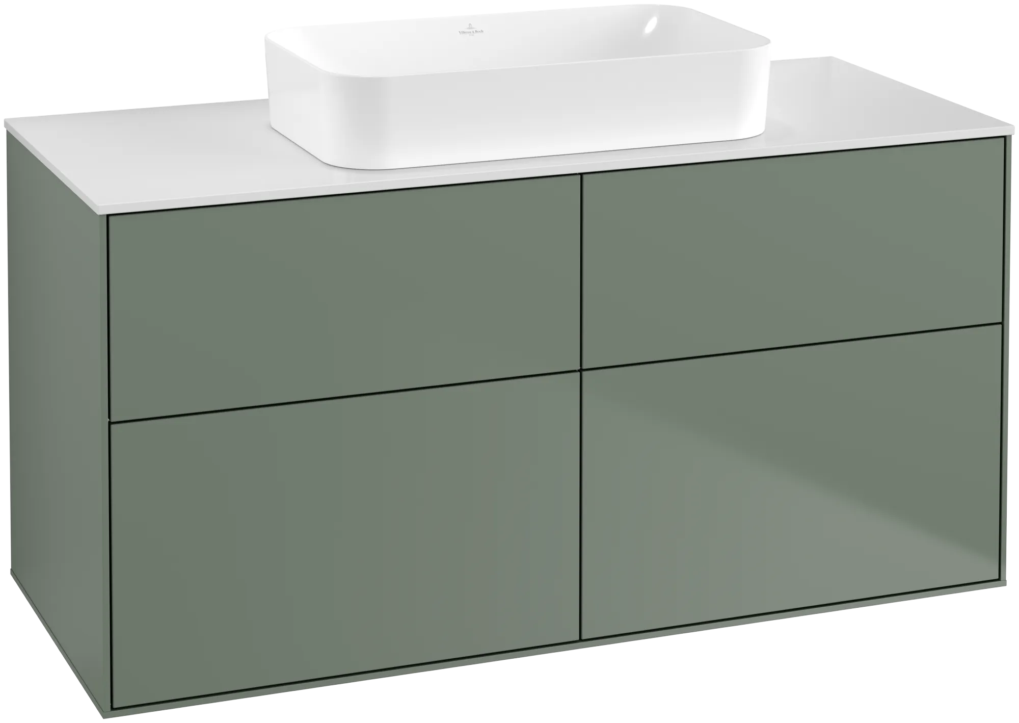 Villeroy & Boch Waschbeckenunterschrank Finion F67, 1200x603x501mm, Olive Matt Lacquer / Glass White Matt