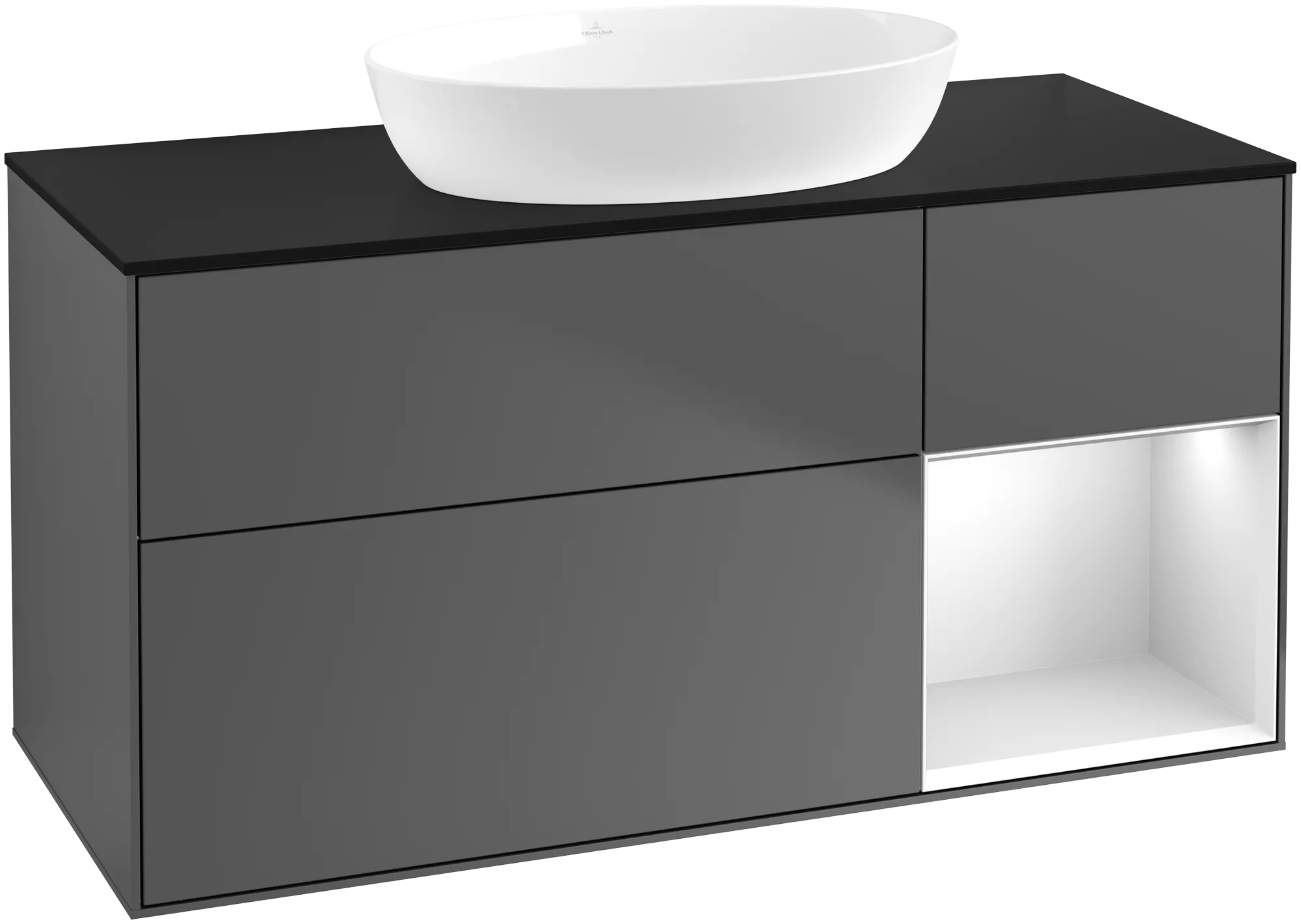 Villeroy & Boch Finion Waschbeckenunterschrank GA7 1200x603x501mm anthrazit matt lackiert / weiß matt lackiert / glass black matt
