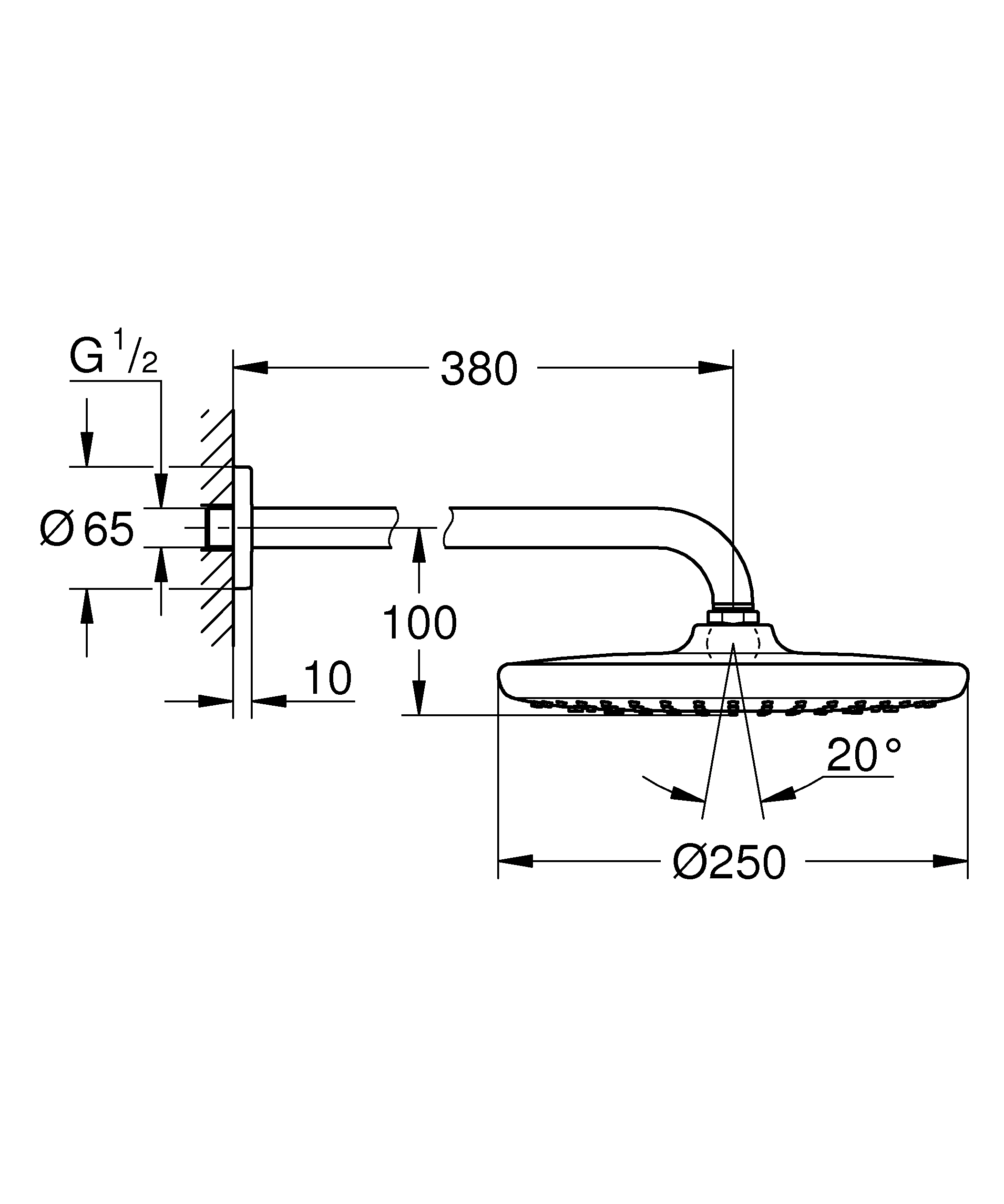 Kopfbrauseset Tempesta 250 26668, Brausearm 380 mm, 1 Strahlart, 9,5 l/min Durchflusskonstanthalter, chrom