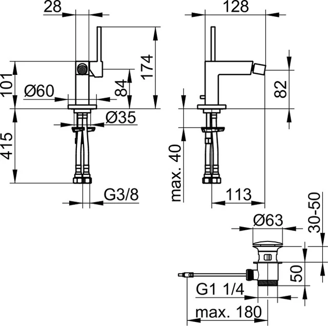 Edition 90 59009010000 Einhebel-Bidetmischer mit Zugstangen-Ablaufgarnitur verchromt