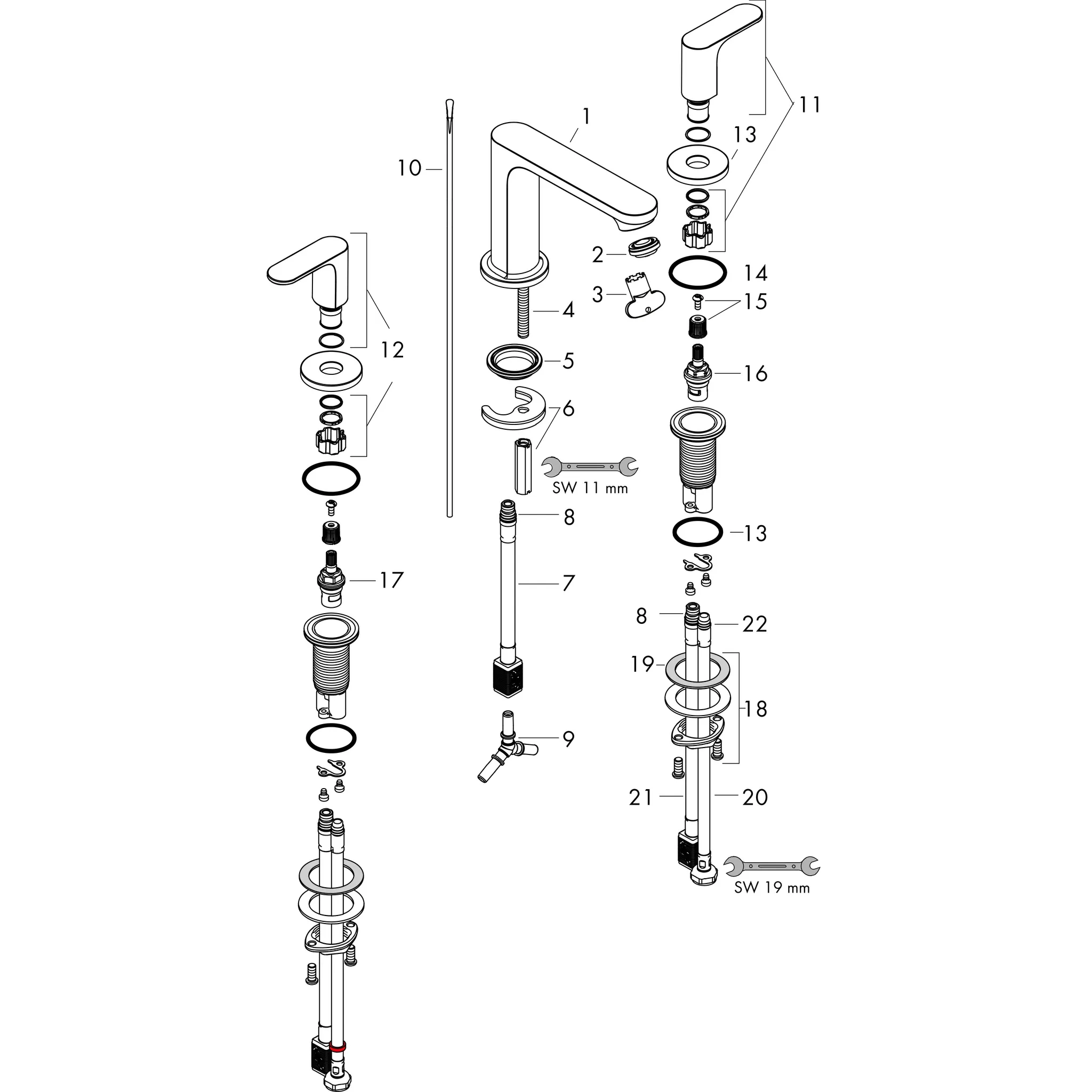 3-Loch Waschtischarmatur Rebris S mit Zugstange chrom