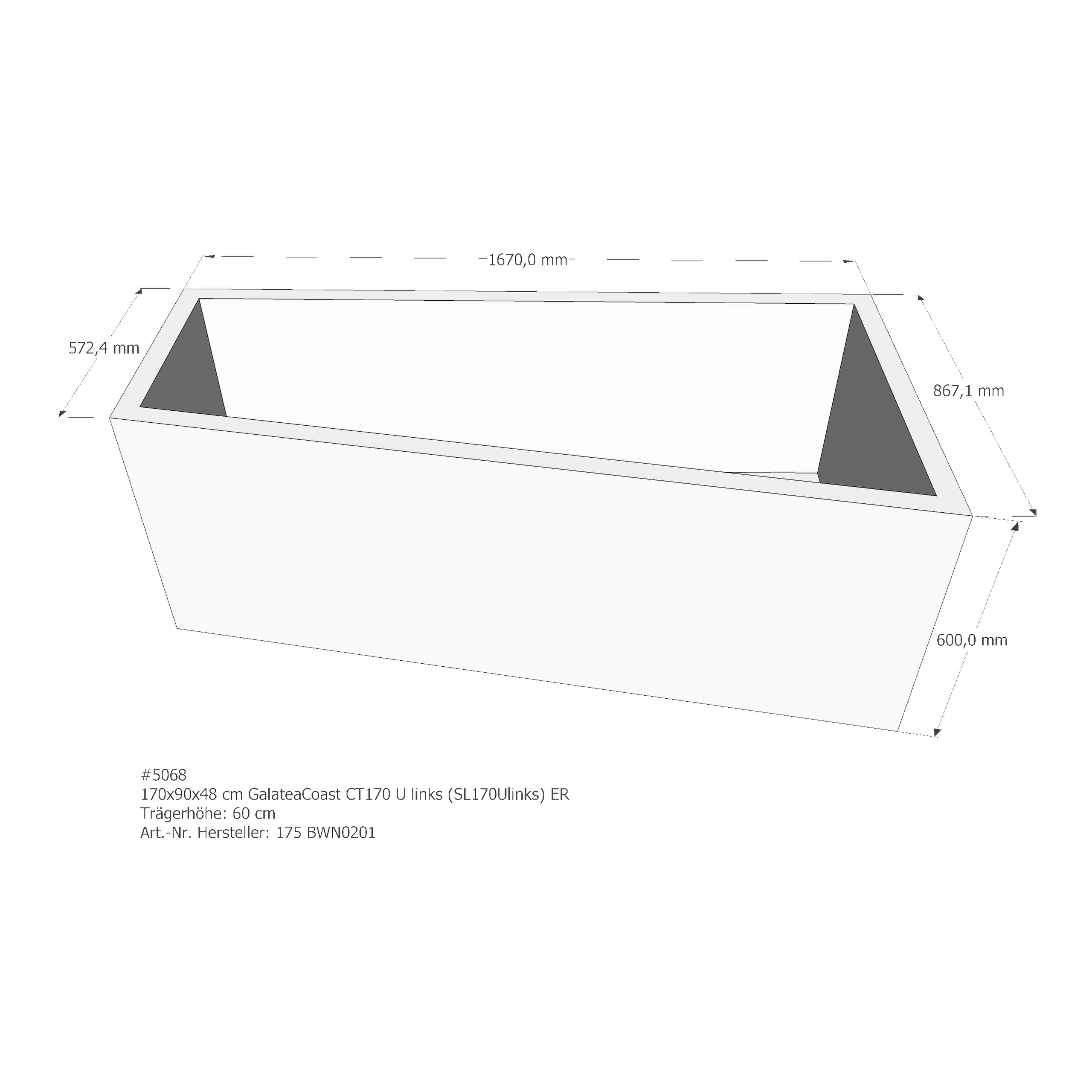 Badewannenträger für Galatea~Coast CT 170 U links 170 × 90 × 48 cm