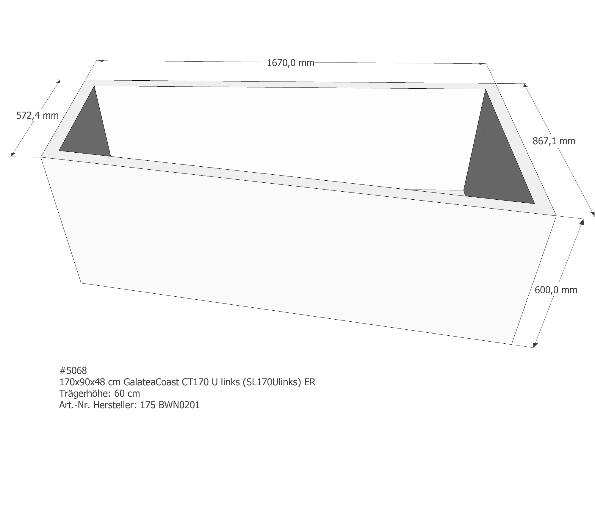 Badewannenträger für Galatea ~Coast CT 170 U links links 170 × 90 × 48 cm Badewannenträger für Galatea ~Coast CT 170 U links links 170 × 90 × 48 cm