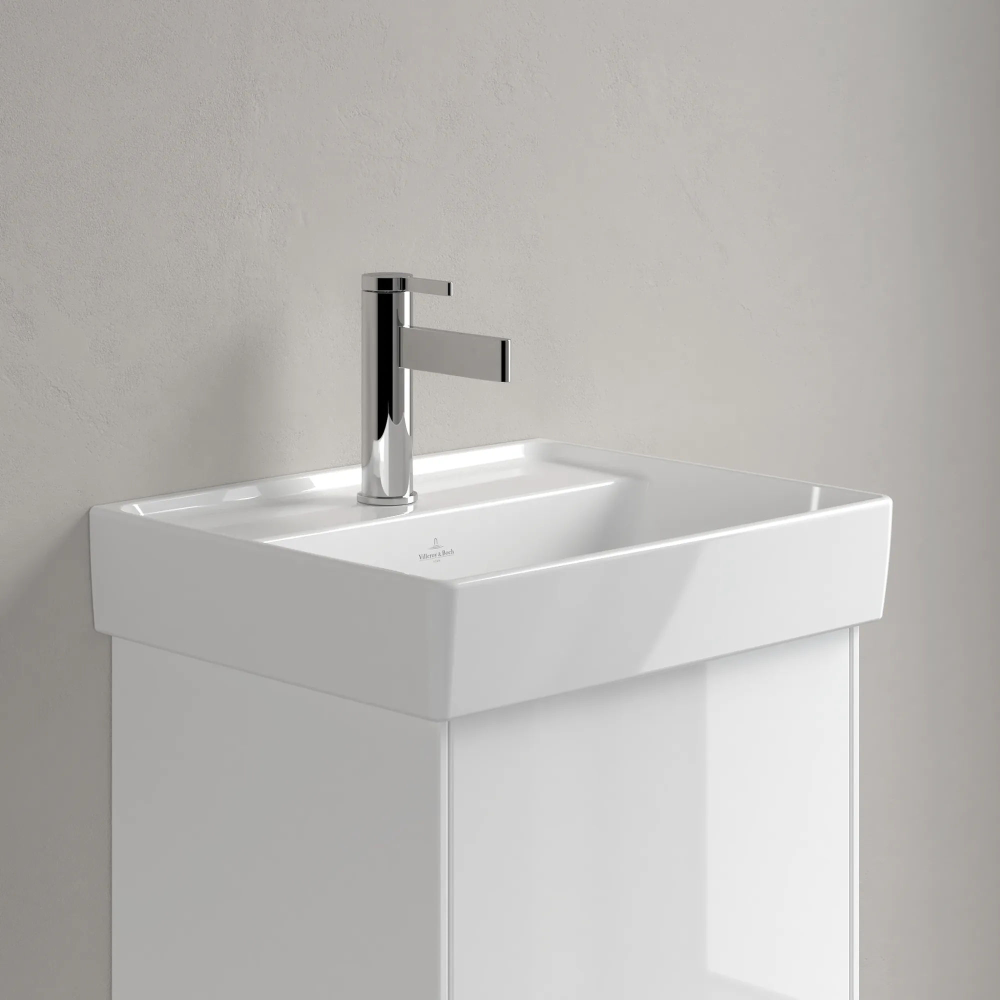 Villeroy & Boch Handwaschbecken aus TitanCeram „Collaro“ 450 × 370 × 150 mm, mit Hahnlochbohrung, Hahnlochposition mittig in Weiß Alpin Villeroy & Boch Handwaschbecken aus TitanCeram „Collaro“ 450 × 370 × 150 mm, mit Hahnlochbohrung, Hahnlochposition mittig in Weiß Alpin