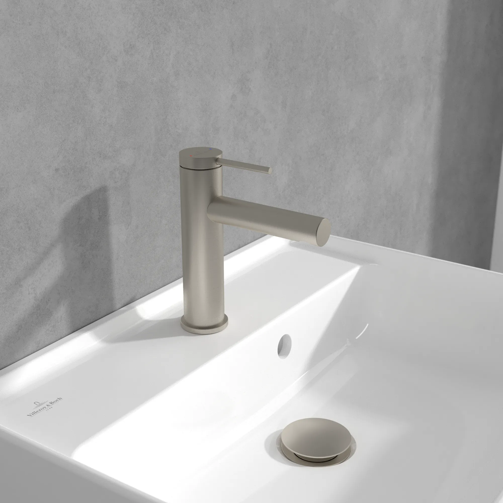 Villeroy & Boch Einhebel-Waschtischarmatur Loop & Friends, Brushed Nickel Matt, 45 x 149 x 166 mm, SmartPressure, AirPlus Villeroy & Boch Einhebel-Waschtischarmatur Loop & Friends, Brushed Nickel Matt, 45 x 149 x 166 mm, SmartPressure, AirPlus