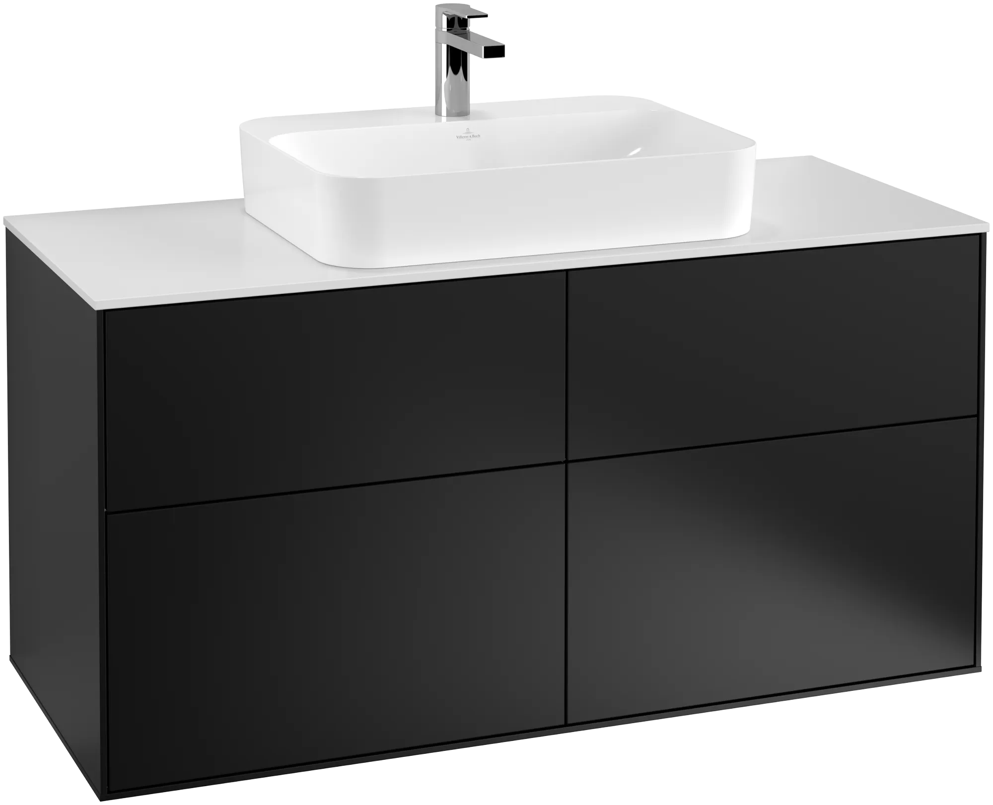 Villeroy & Boch Finion Waschbeckenunterschrank G38, 1200x603x501mm, Black Matt Lacquer / Glass White Matt