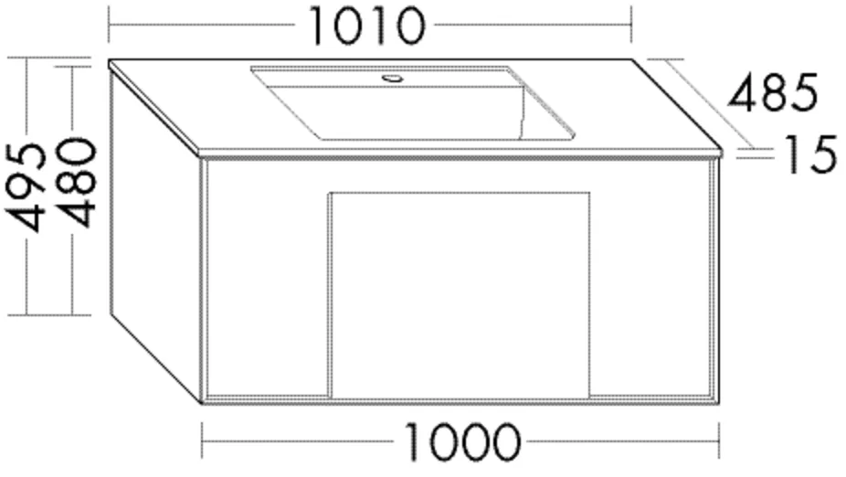 Mineralguss-Waschtisch mit Unterschrank, Serie Moto PG1 von burgbad – 498 x 295 mm Becken, 124 mm Muldentiefe, 485 mm tief, 1010 mm breit, 495 mm hoch