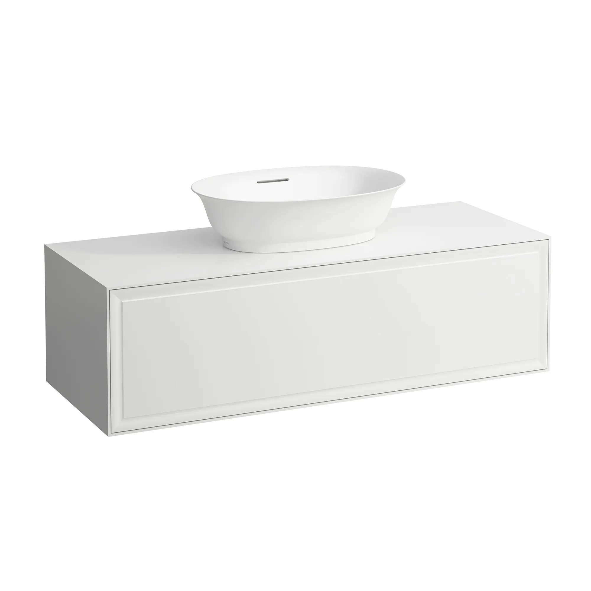Laufen Waschtischunterbau „THE NEW CLASSIC“ 1177 × 347 × 457 mm Weiß matt, mittig Becken: mittig / Front- & Korpusfarbe: Weiß matt / Größe: 117,7 × 34,7 cm / Schubladen: 1