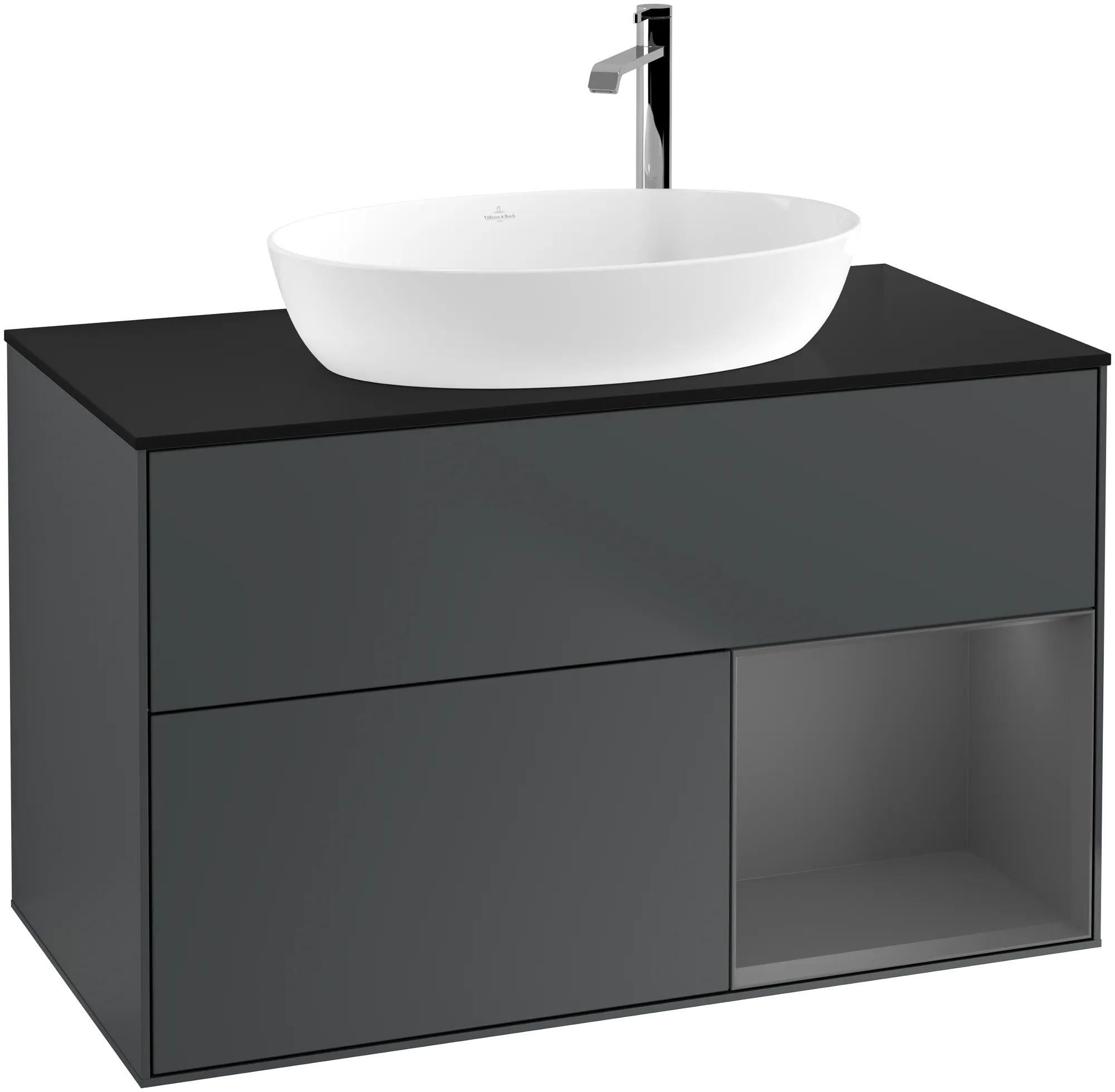 Villeroy & Boch Finion Waschbeckenunterschrank F90, 1000 x 603 x 501 mm, Midnight Blue Matt Lacquer / Anthracite Matt Lacquer / Glass Black Matt