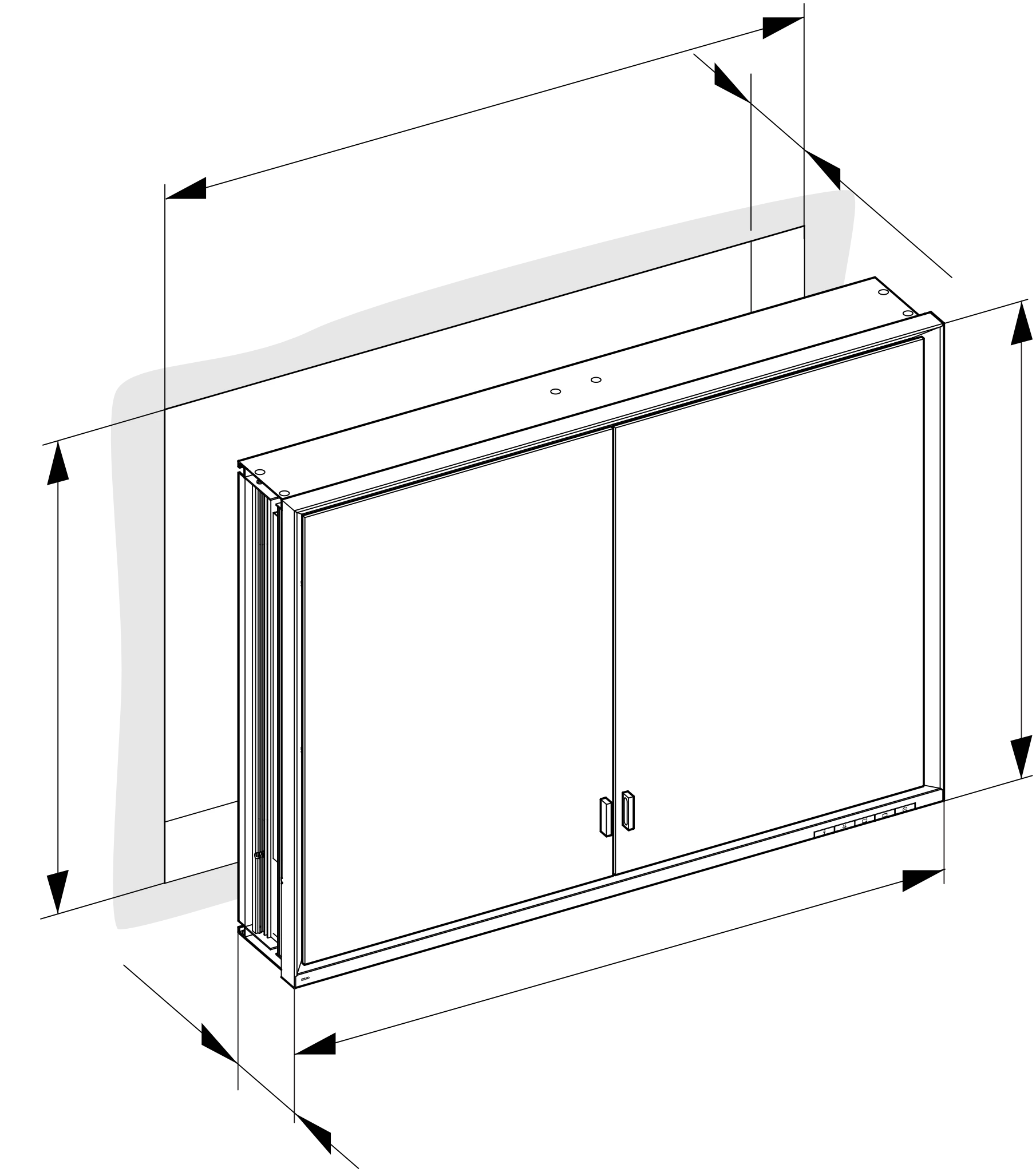 Royal Lumos 14314172301 Spiegelschrank Royal Lumos Wandeinbau, lange Türen 1000 × 735 × 165 mm silber-eloxiert