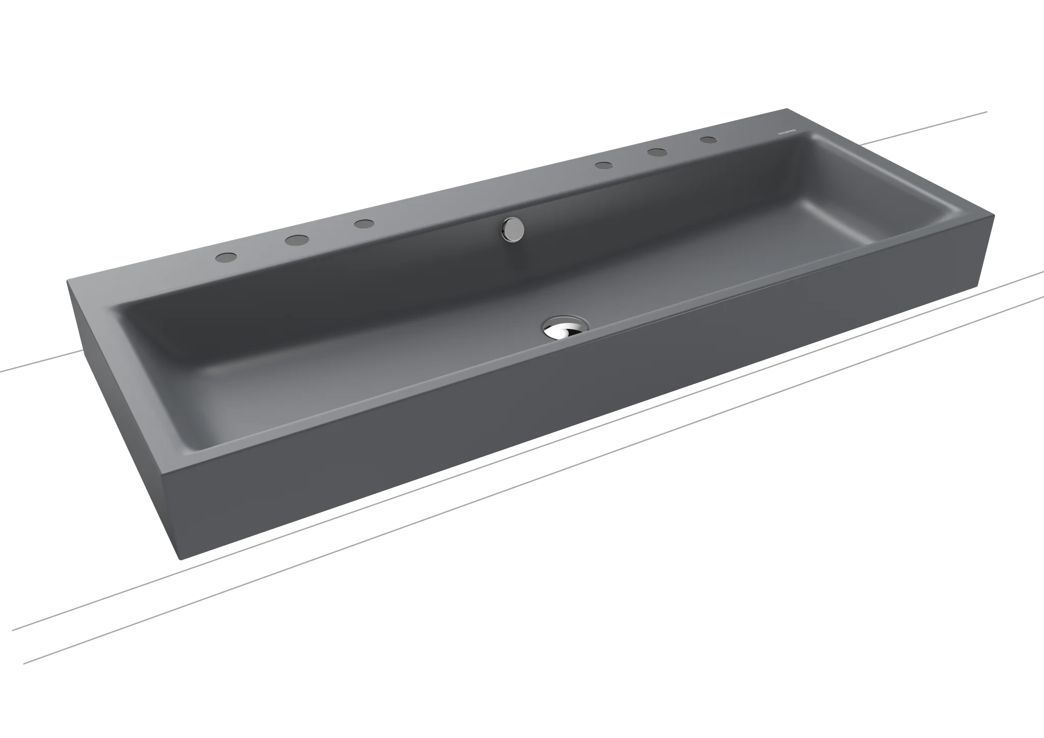 Kaldewei PURO Aufsatz-Doppelwaschtisch, 1200x460 mm, Randhöhe 120 mm, cool grey 70, Perl-Effekt, Antidröhn, 2x3er Hahnlochbohrung, mit Überlauf, Sichtteile chrom