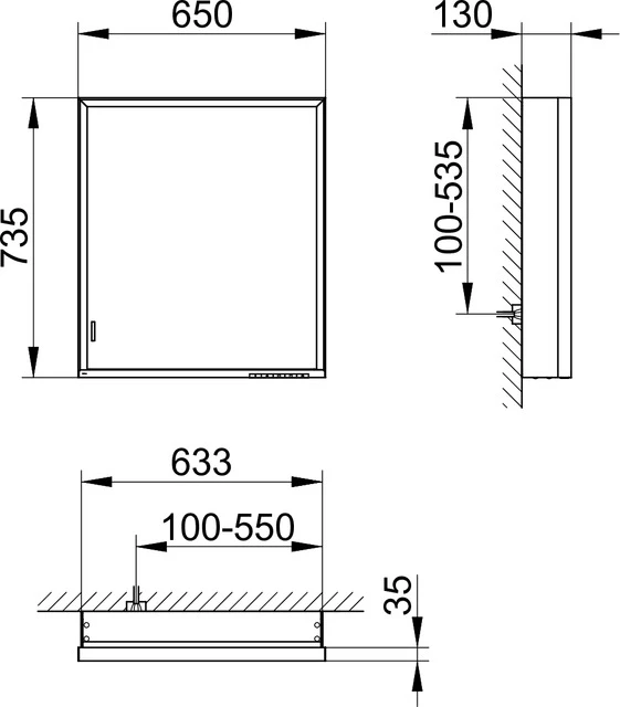 KEUCO Wandvorbau Spiegelschrank mit verdecktem Ablagefach „Royal Lumos“ 650 × 735 × 130 mm in Silber (eloxiert), Anschlag rechts, rechts