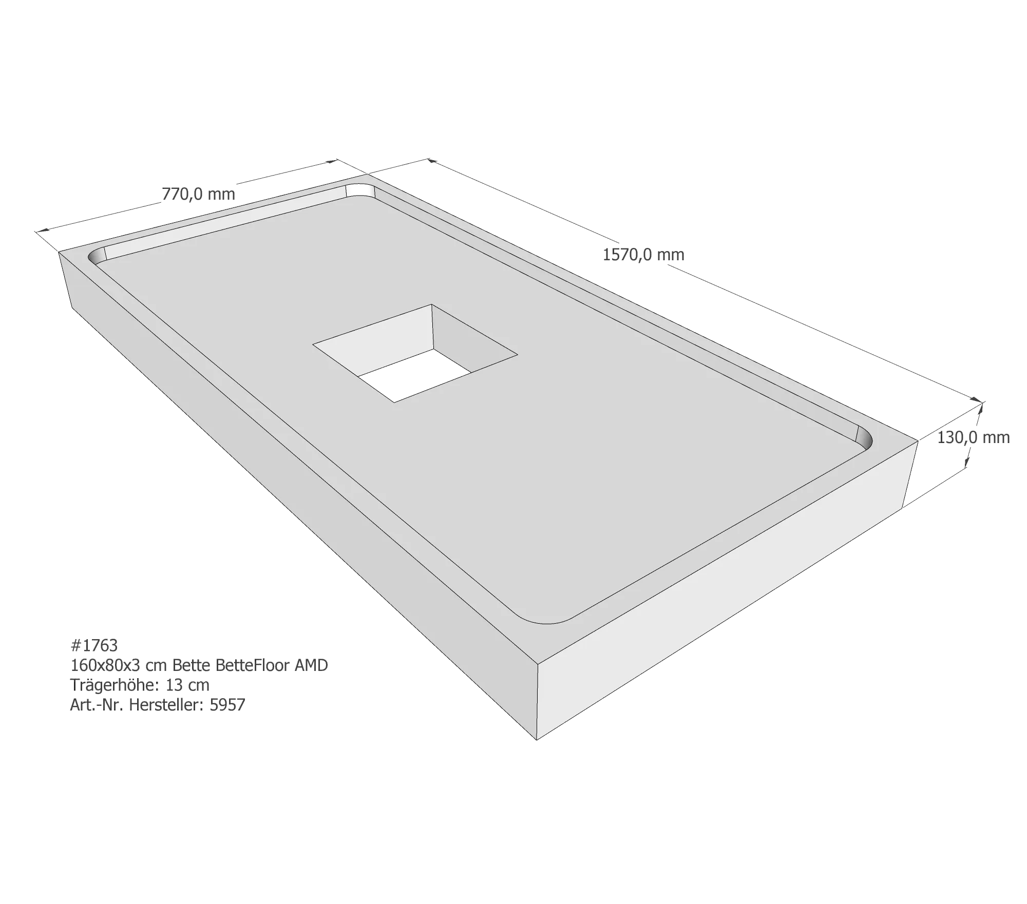 Duschwannenträger für Bette Floor 160 × 80 × 3 cm Breite: 80 cm / Länge: 160 cm