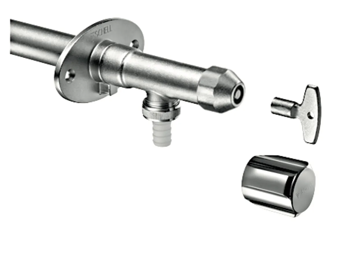 Außenwandarmatur POLAR II, Frostsicher, Rückflussverhinderer RV, DN 15 G 1/2 AG, Schlauchverschraubung Ø 14,5 mm (DN 20 G 3/4 AG), mattchrom Außenwandarmatur POLAR II, Frostsicher, Rückflussverhinderer RV, DN 15 G 1/2 AG, Schlauchverschraubung Ø 14,5 mm (DN 20 G 3/4 AG), mattchrom