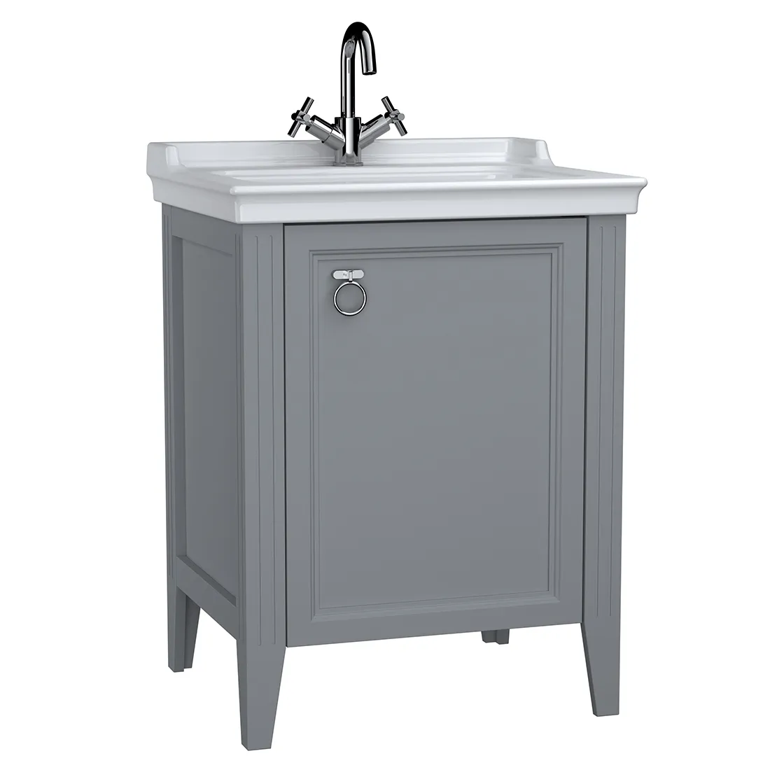 VitrA Valarte Set 65 cm Möbelwaschtisch + Waschtischunterschrank 1 Tür Türanschlag rechts Grau Matt