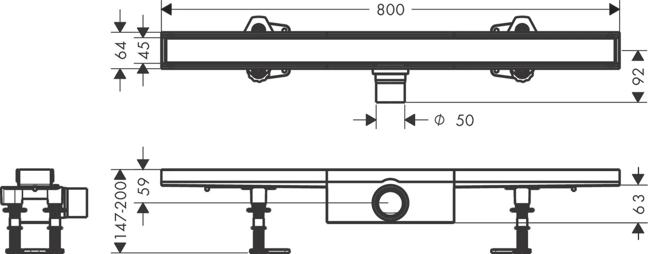 RainDrain Compact Komplettset Duschrinne 800 befliesbar für Standardinstallation k.a.