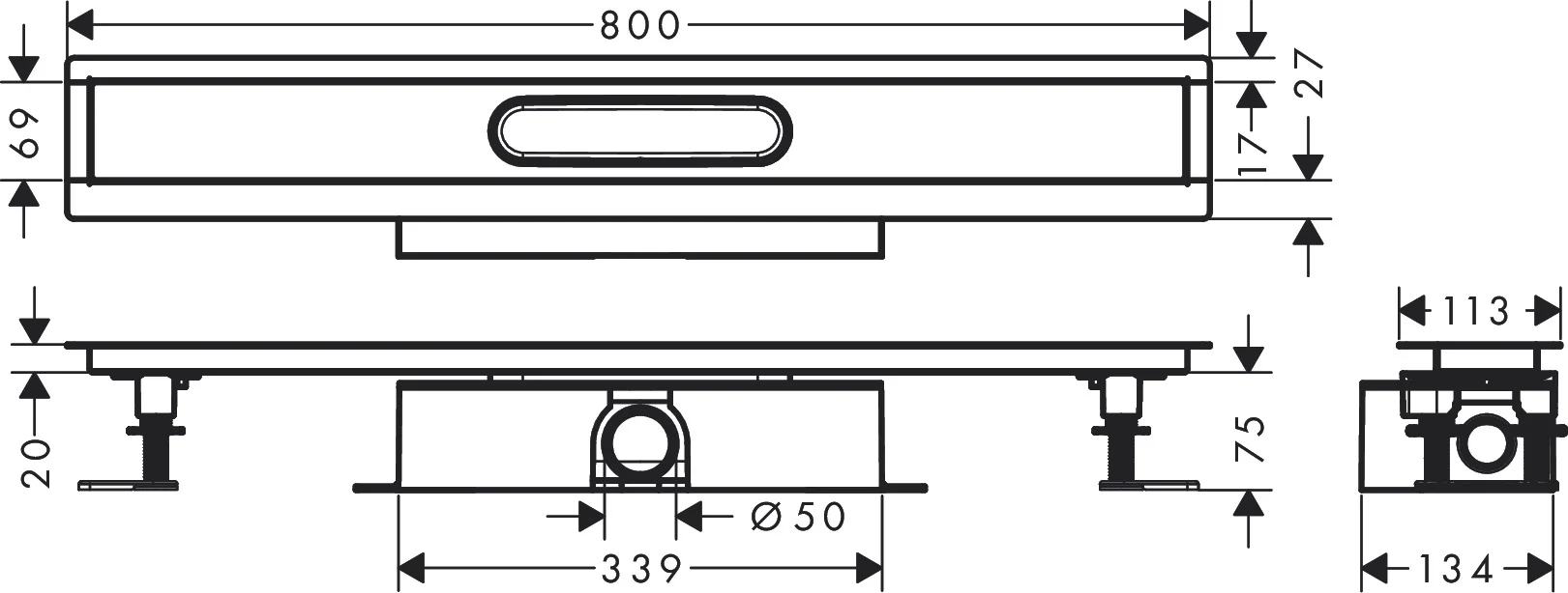 Hansgrohe uBox universal Komplettset für Standardinstallation 800 mm, passend für RainDrain Rock und Match Fertigsets, 3-seitiger Anschluss DN50, waagerechter Auslass Hansgrohe uBox universal Komplettset für Standardinstallation 800 mm, passend für RainDrain Rock und Match Fertigsets, 3-seitiger Anschluss DN50, waagerechter Auslass