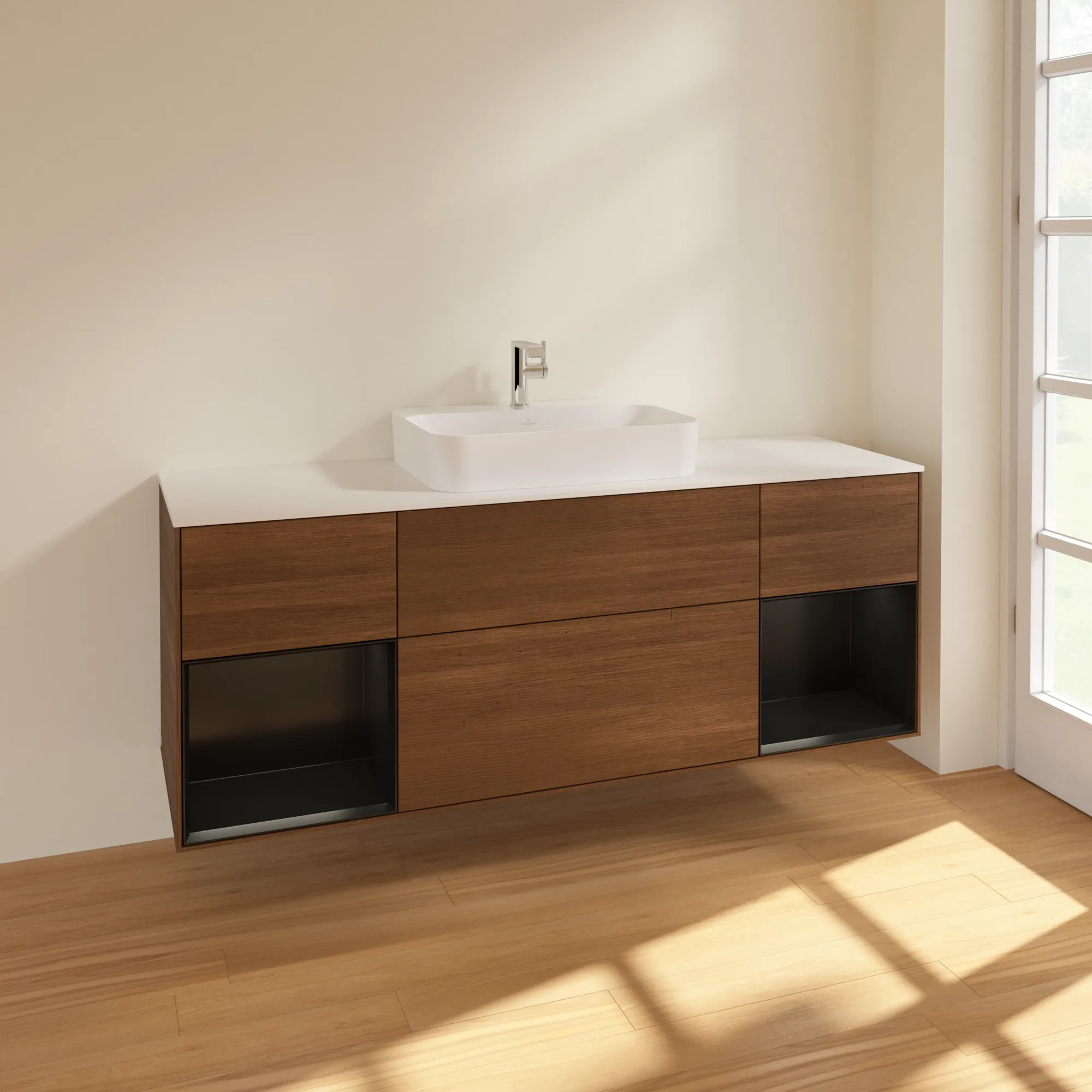 Villeroy & Boch Waschtischunterschrank „Finion“ für Schrankwaschtisch 1600 × 603 × 501 mm Walnut Veneer, für Becken mittig