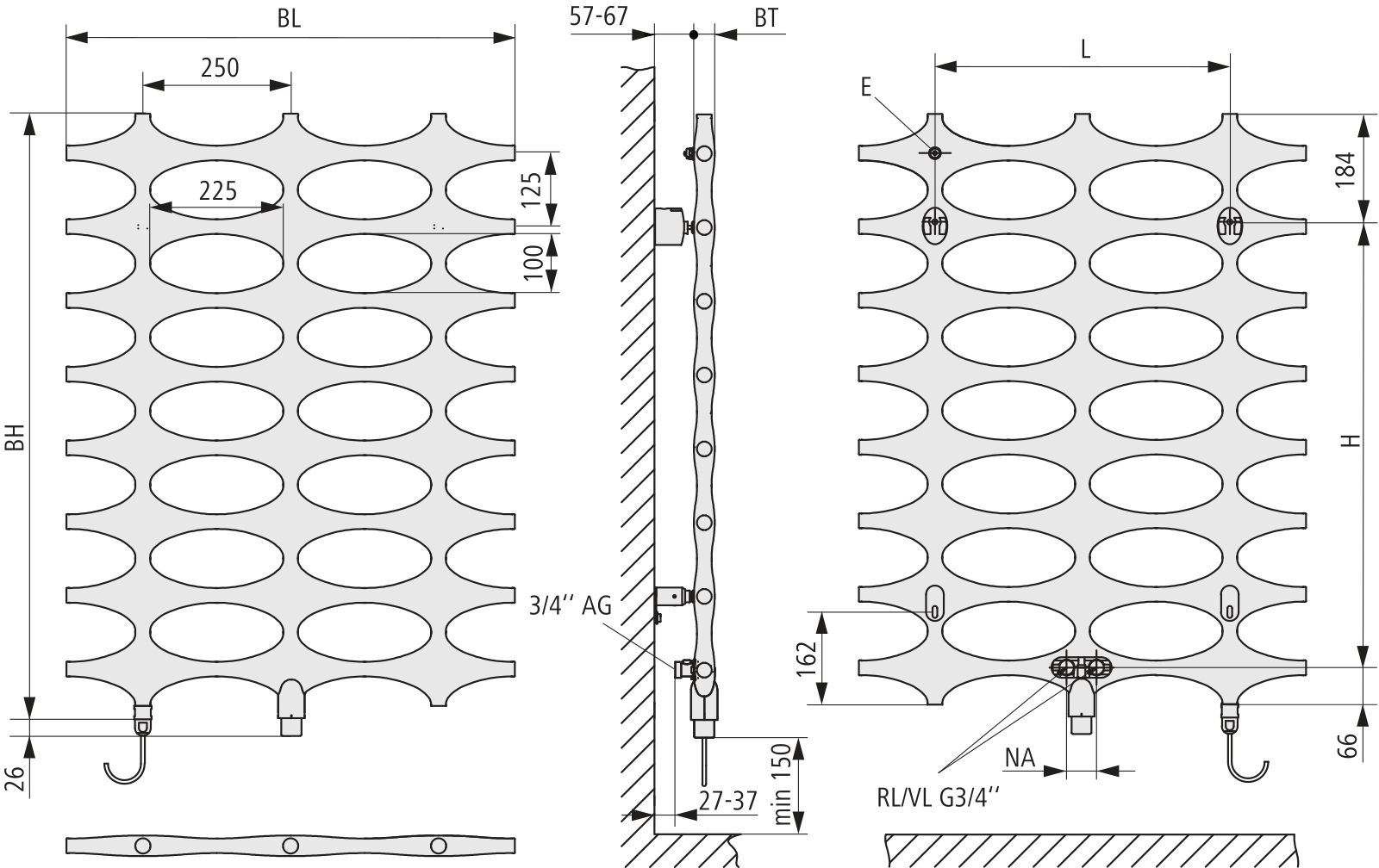 Kermi Design-Heizkörper „Ideos®-V“ Elektro-Zusatzbetrieb 50,8 × 152,6 cm in Graphit Metallic