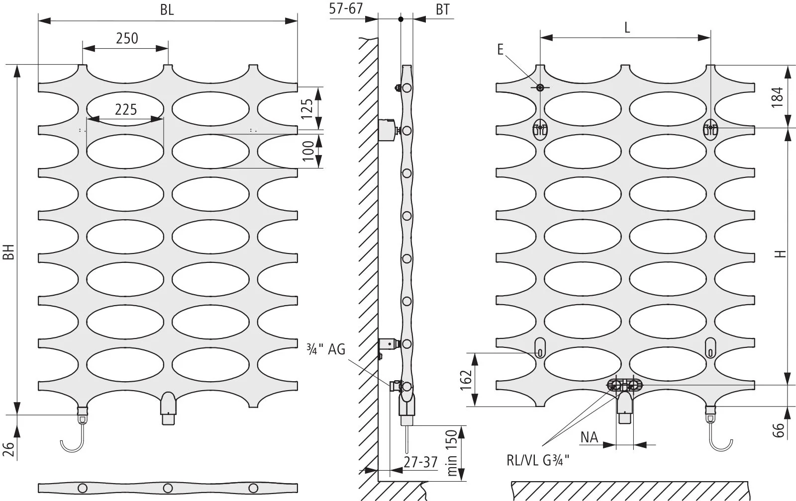Kermi Design-Heizkörper „Ideos®-V“ Elektro-Zusatzbetrieb 50,8 × 152,6 cm in Graphit Metallic