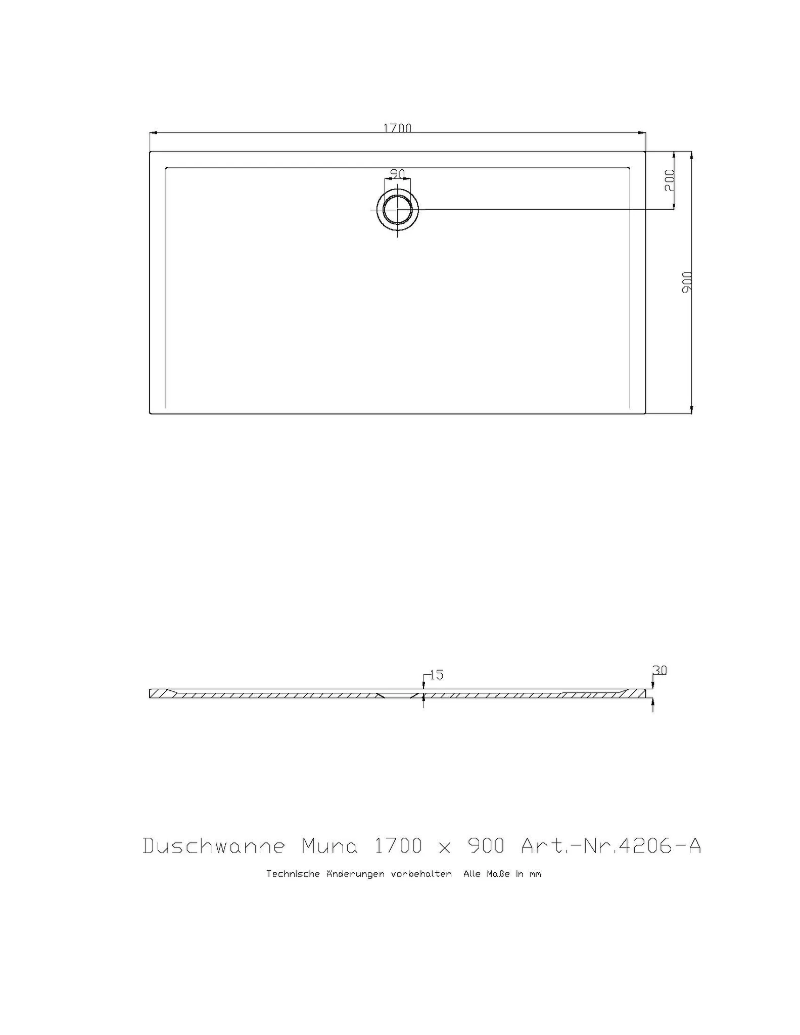 Duschwanne „Muna“ Rechteck 170 × 90 cm in Schiefergrau Duschwanne „Muna“ Rechteck 170 × 90 cm in Schiefergrau