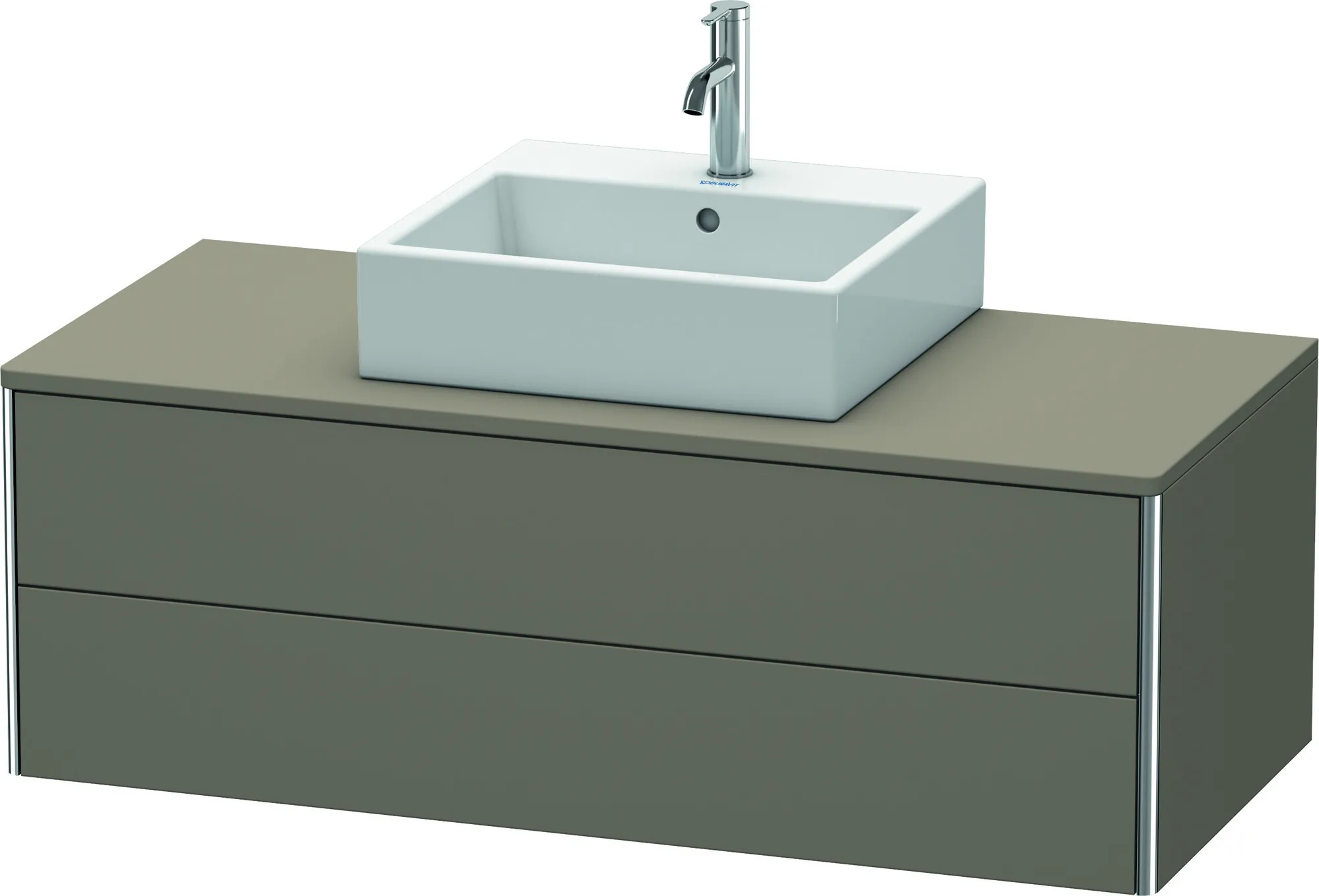 Duravit Waschtischunterschrank wandhängend „XSquare“ 120 × 40 × 54,8 cm Flannel Grey Seidenmatt Becken: mittig / Front- & Korpusfarbe: Flannel Grey Seidenmatt / Größe: 120 × 54,8 × 40 cm / Oberfläche: Lack / Profile: Chrom / Schubladen: 2
