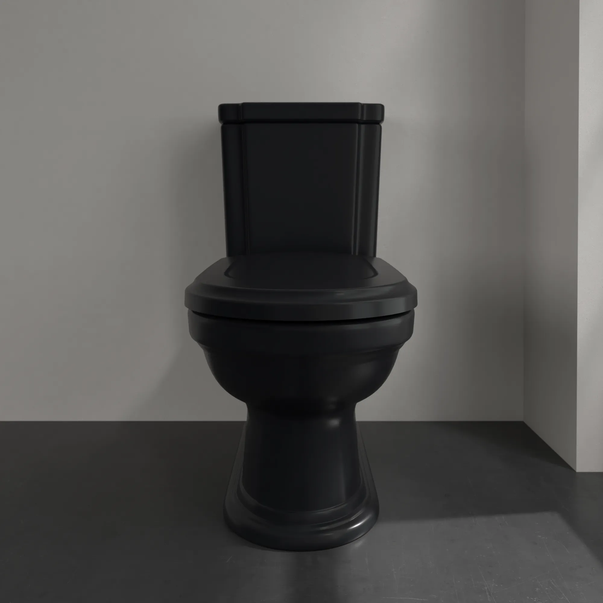 Stand-Tiefspül-WC für Kombination mit Spülkasten „Hommage“ 37 × 39 × 72,5 cm in Pure Black mit CeramicPlus, mit Spülrand