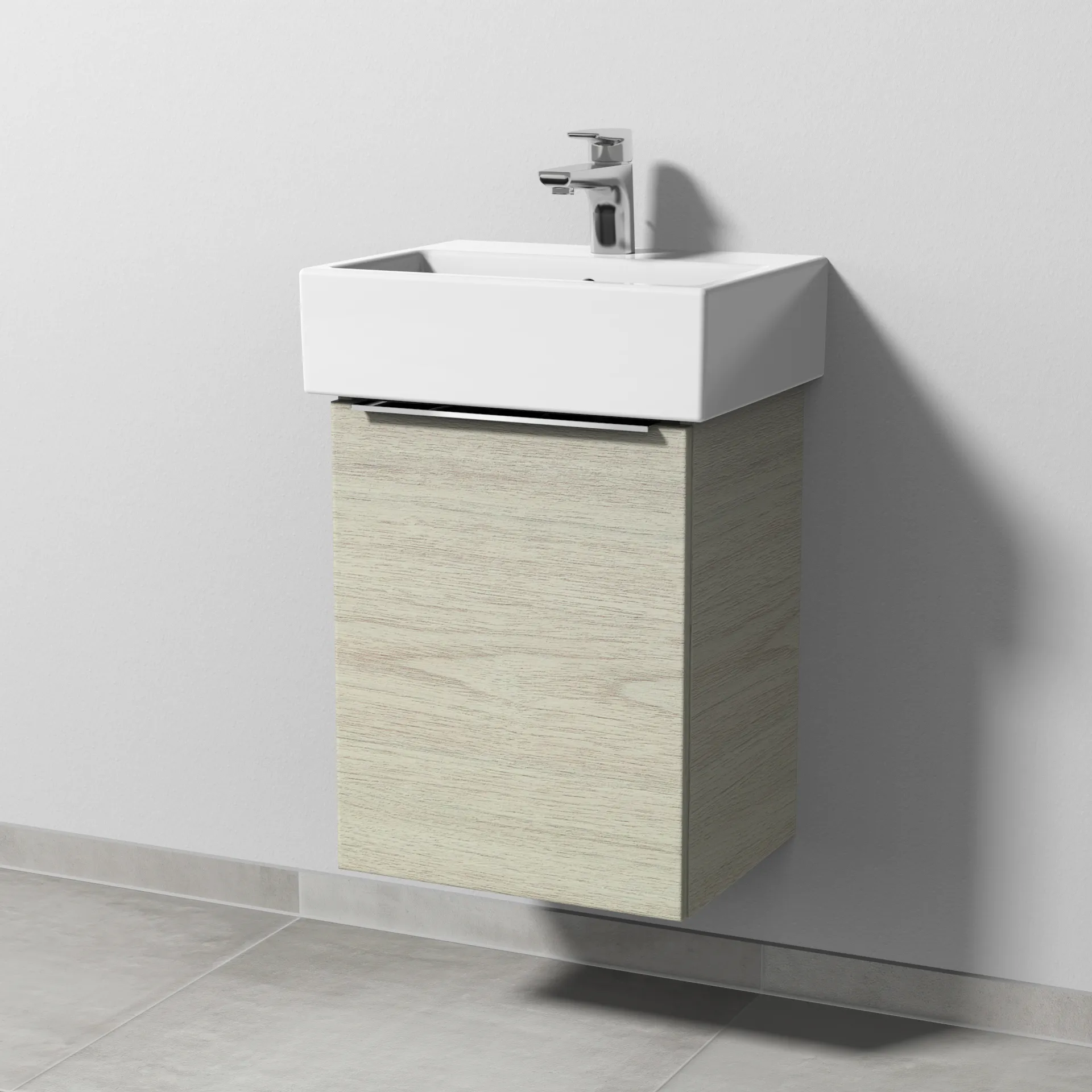 Sanipa Waschtischunterschrank „3way“ passend zu Keramik-Waschtische Vero Air von Duravit 400 × 520 × 332 mm in White Oak, Anschlag links