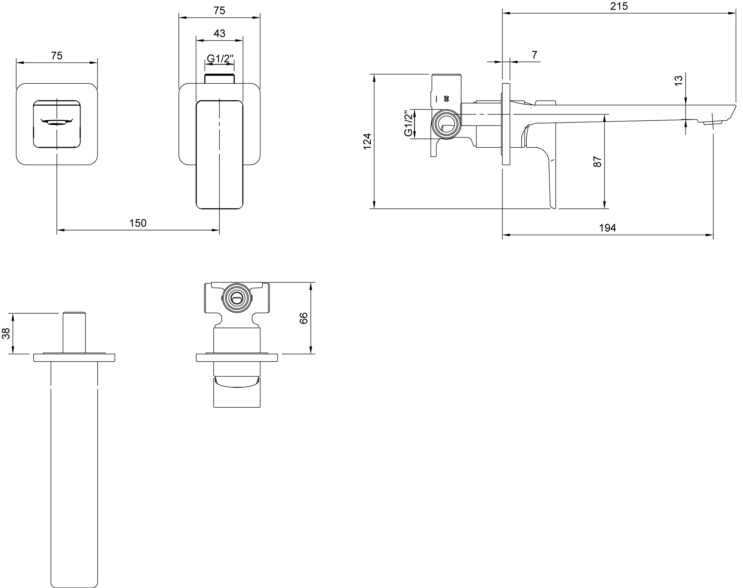 Einhand-Unterputz-Armatur „Subway 3.0“ 21,5 cm Ausladung 194 mm