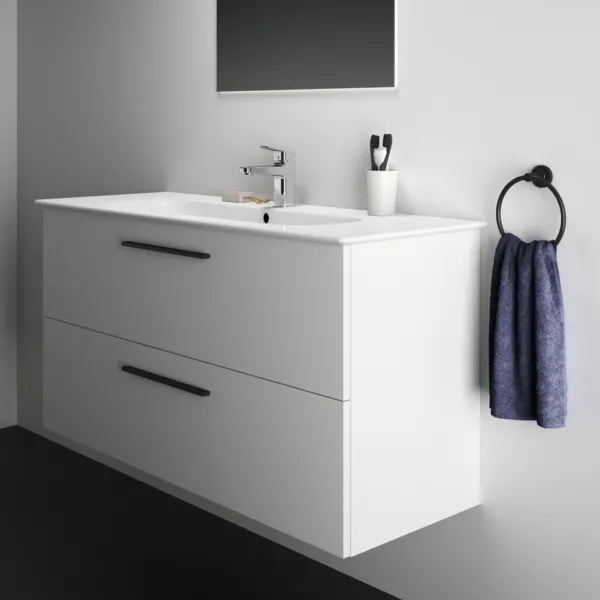 Möbelpaket i.life A mit Waschtisch 120cm und Unterschrank mit chrom Griff Weiß matt