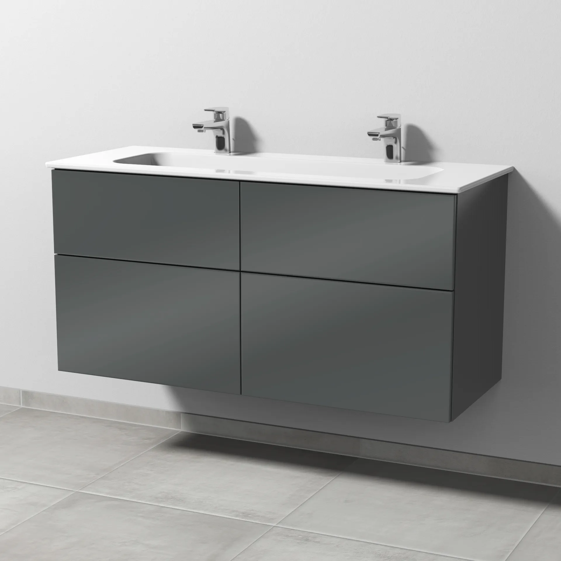 Keramik-Waschtisch-Set mit Waschtischunterschrank „3way“ 117 × 46 × 58,2 cm in Anthrazit (glanz), mit Hahnlochbohrung, Becken mittig