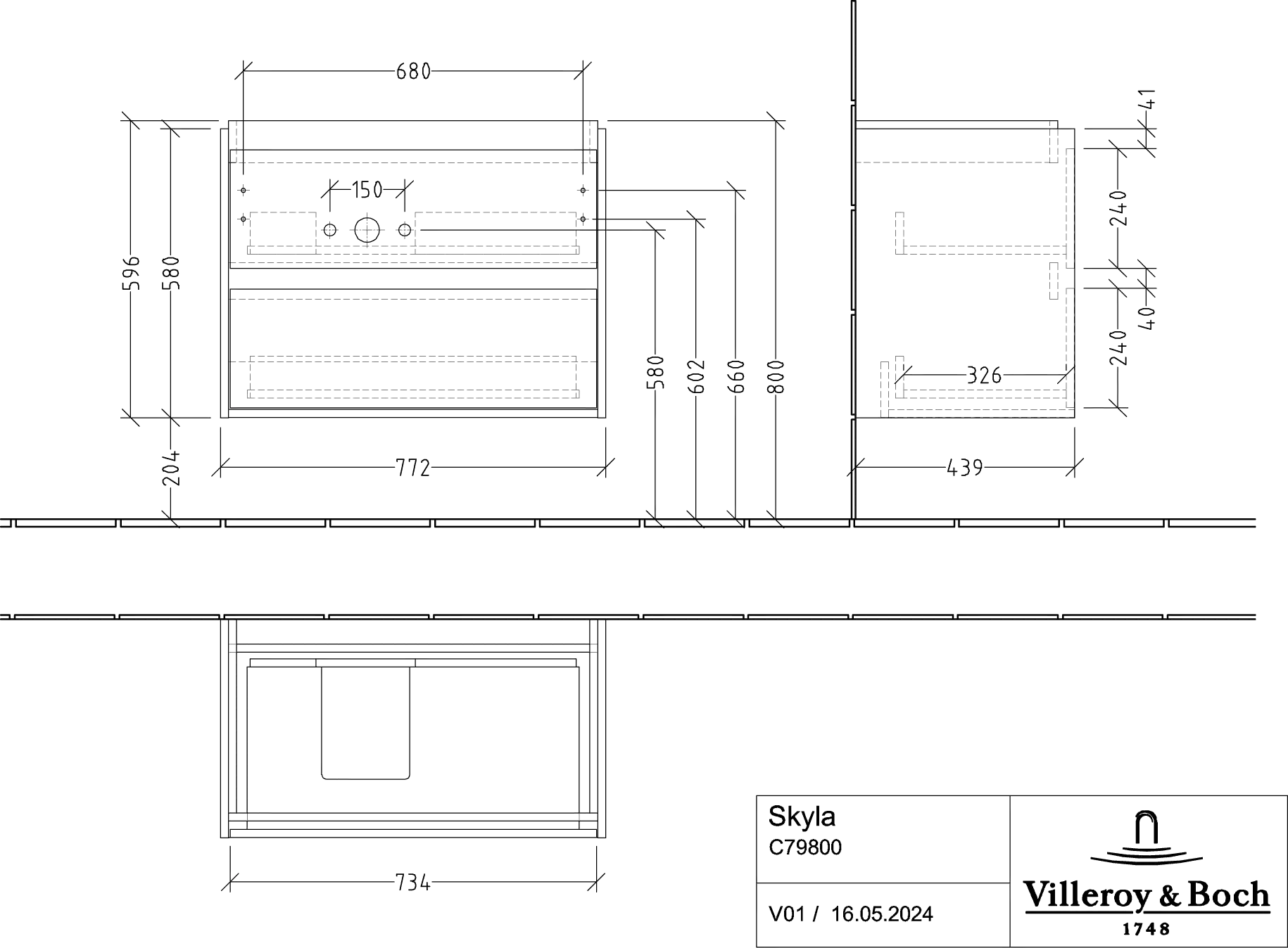 Villeroy & Boch Waschtischunterschrank „Skyla“ 772 × 596 × 439 mm Arizona Oak Villeroy & Boch Waschtischunterschrank „Skyla“ 772 × 596 × 439 mm Arizona Oak