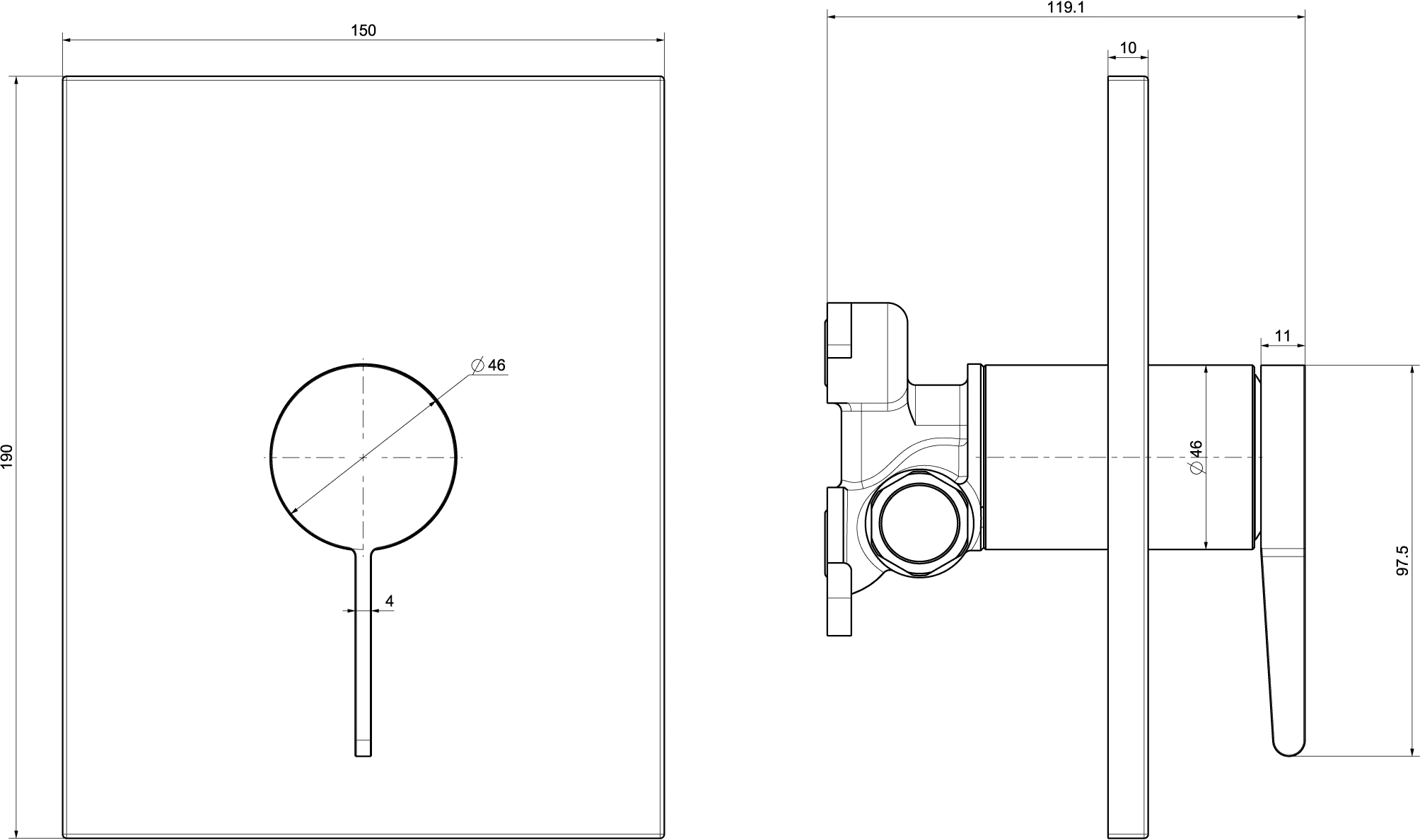 Einhand-Unterputz-Armatur „Conum“ 11,9 cm in Matt Black Einhand-Unterputz-Armatur „Conum“ 11,9 cm in Matt Black