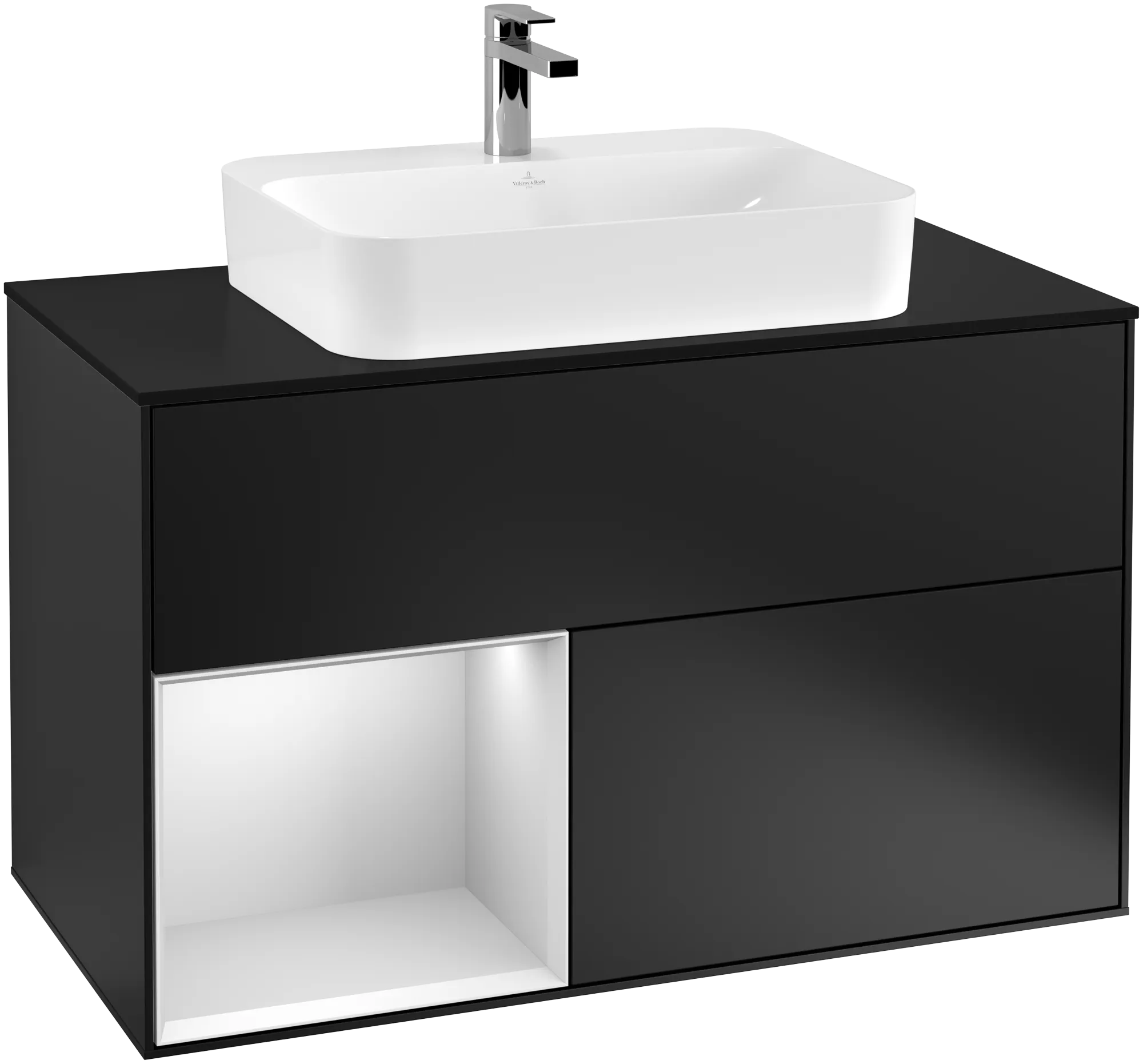Villeroy & Boch Waschbeckenunterschrank Finion F36, 1000x603x501 mm, Black Matt Lacquer, mit Beleuchtung und Push-to-open Funktion Villeroy & Boch Waschbeckenunterschrank Finion F36, 1000x603x501 mm, Black Matt Lacquer, mit Beleuchtung und Push-to-open Funktion