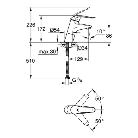 Einhand-Waschtischbatterie Euroeco Special 32765, Einlochmontage, glatter Körper, 46 mm Keramikkartusche, Hebellänge 120 mm, chrom Einhand-Waschtischbatterie Euroeco Special 32765, Einlochmontage, glatter Körper, 46 mm Keramikkartusche, Hebellänge 120 mm, chrom