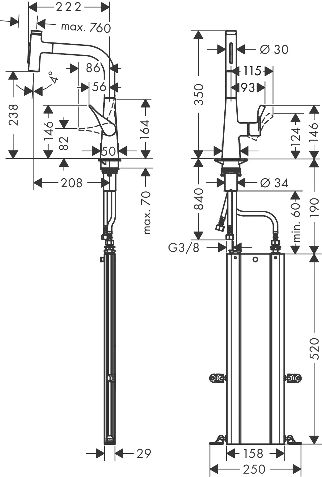 Hansgrohe Metris Select M71 Einhebel-Küchenmischer 240 mit Ausziehbrause 2jet sBox Chrom, Schwenkbereich einstellbar auf 110° oder 150°, maximale Durchflussmenge 7 l/min, Auszugslänge bis zu 76 cm