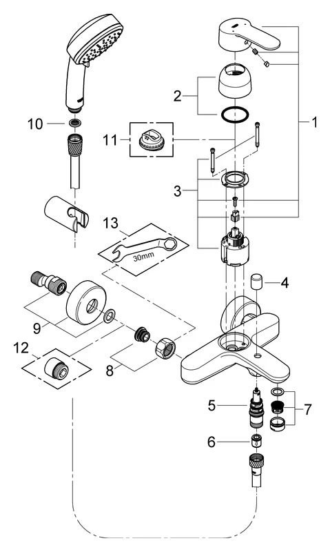 Einhand-Wannenbatterie Eurostyle Cosmopolitan 33592_2, Wandmontage, mit Brausegarnitur, eigensicher, chrom