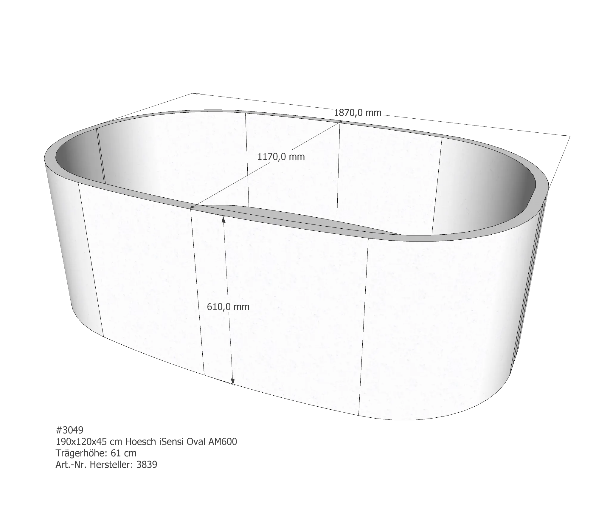 Badewannenträger passend für Hoesch iSensi 190 × 120 × 45 cm
