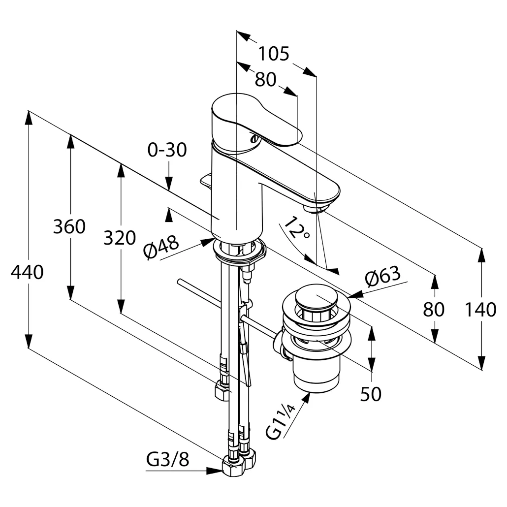 Kludi OBJEKTA Waschtisch-EHM DN 15 Ablaufgarnitur, Niederdruck chrom