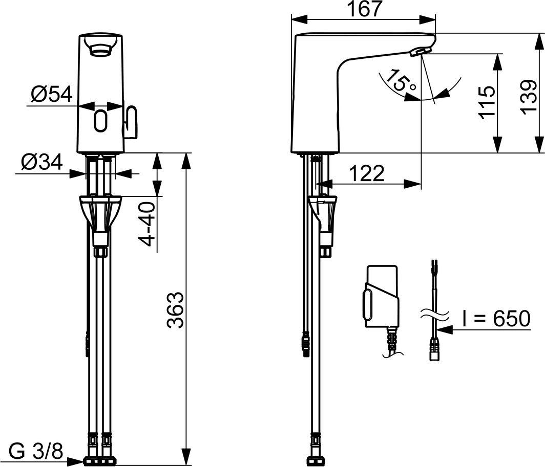 Hansa Waschtischarmatur, elektronisch „Electra“ Ausladung 123 mm in Chrom Hansa Waschtischarmatur, elektronisch „Electra“ Ausladung 123 mm in Chrom