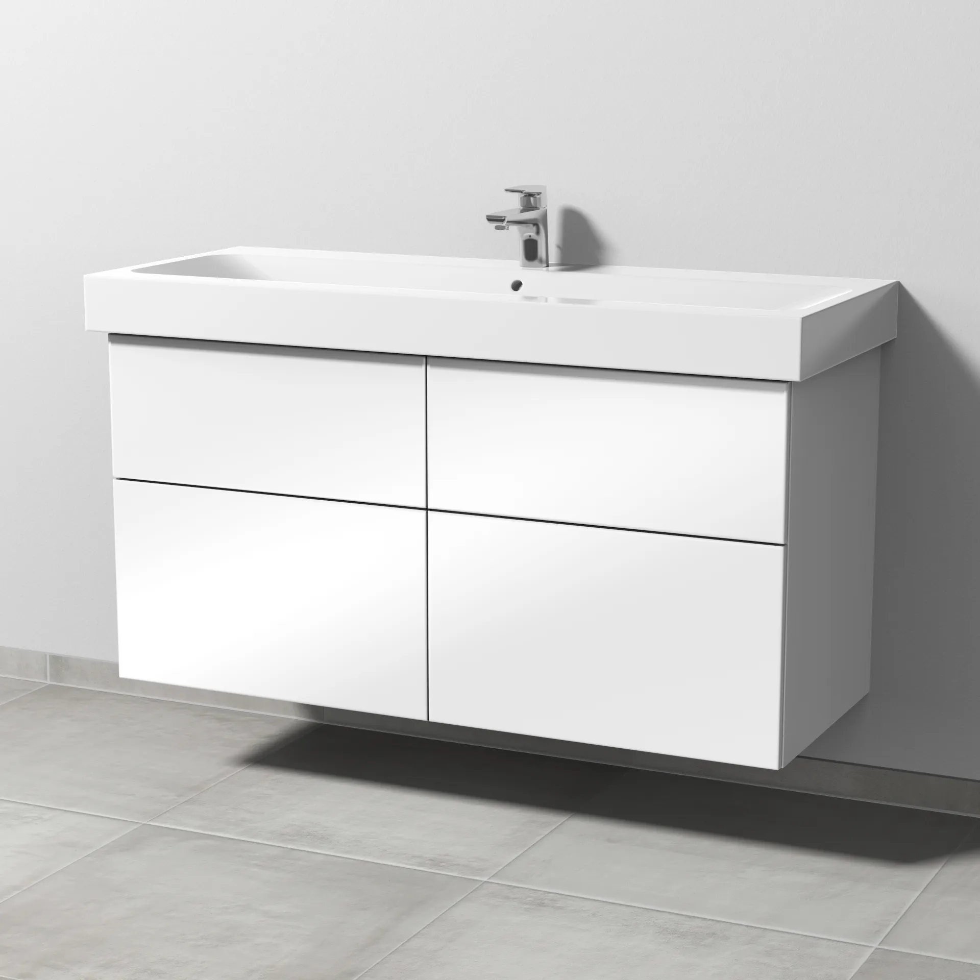 Sanipa Waschtischunterschrank „3way“ passend zu Keramik-Waschtische iCon von Geberit 1150 × 593 × 462 mm in Weiß (glanz), Becken mittig