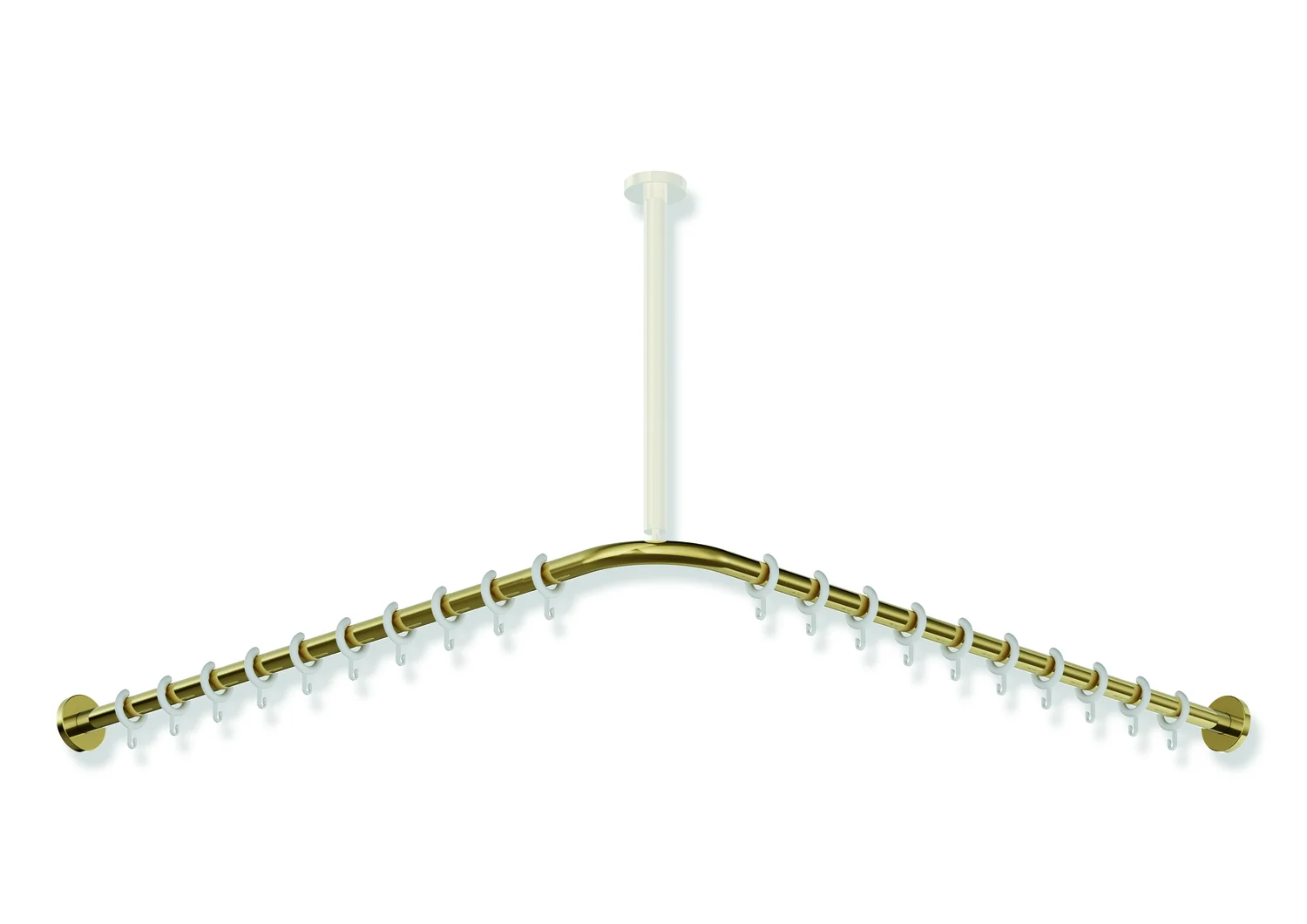 HEWI Vorhangstange System 900, Edelstahl PVD Gold glänzend, Achsmaß 987 x 987 mm, 20 Ringe aus POM, kürzbar