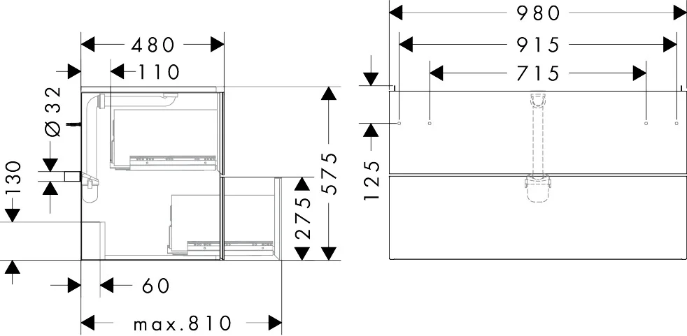 Hansgrohe Xevolos E Waschtischunterschrank Sandbeige Matt 980x475 mm mit 2 Schubkästen, grifflos, PushOpen, SoftClose