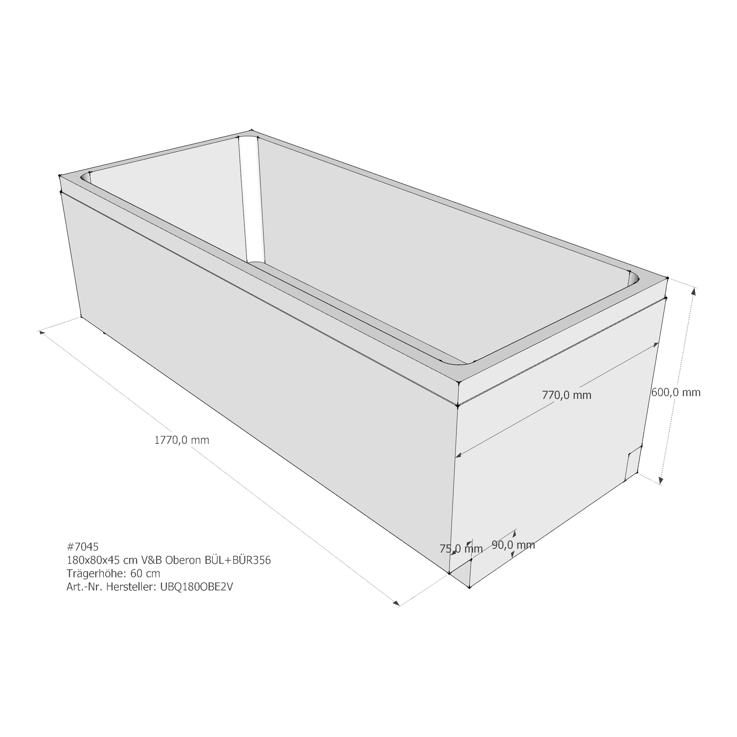 Badewannenträger für Villeroy & Boch Oberon 180 × 80 × 47 cm